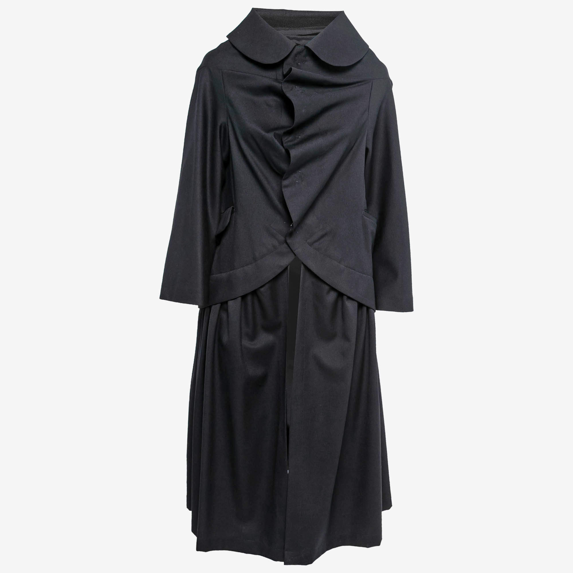 Comme des Garcons Black Wool Collared Long Coat M