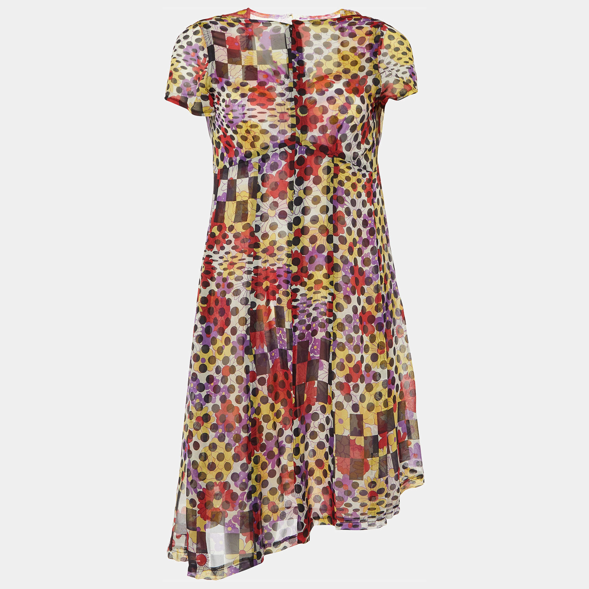 Pre Owned Comme Des Garçons Multicolor Printed Tulle & Silk Midi Dress M