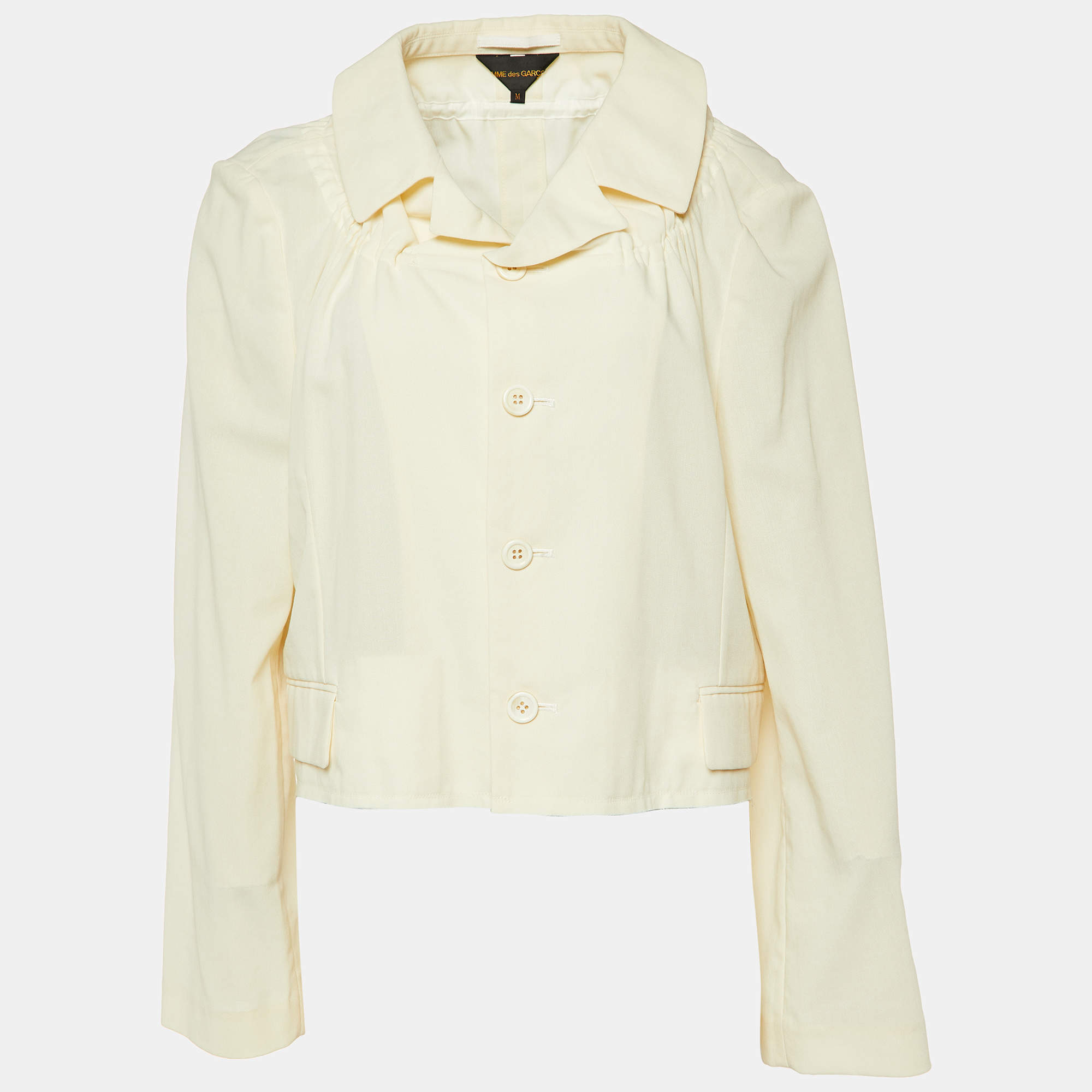 Pre Owned Comme des Garcons Cream Wool Blend Cropped Shirt M