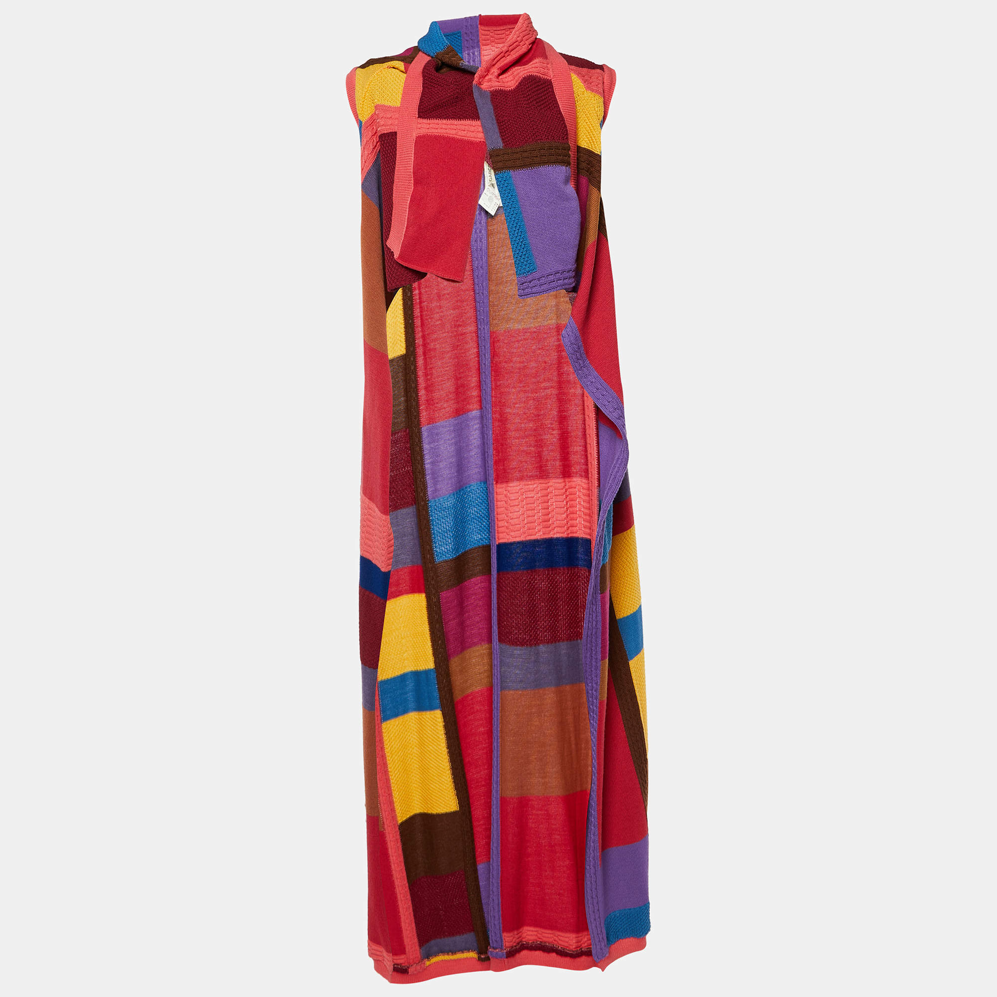 Pre Owned Comme des Garçons Multicolor Cotton Knit Sleeveless Cardigan M