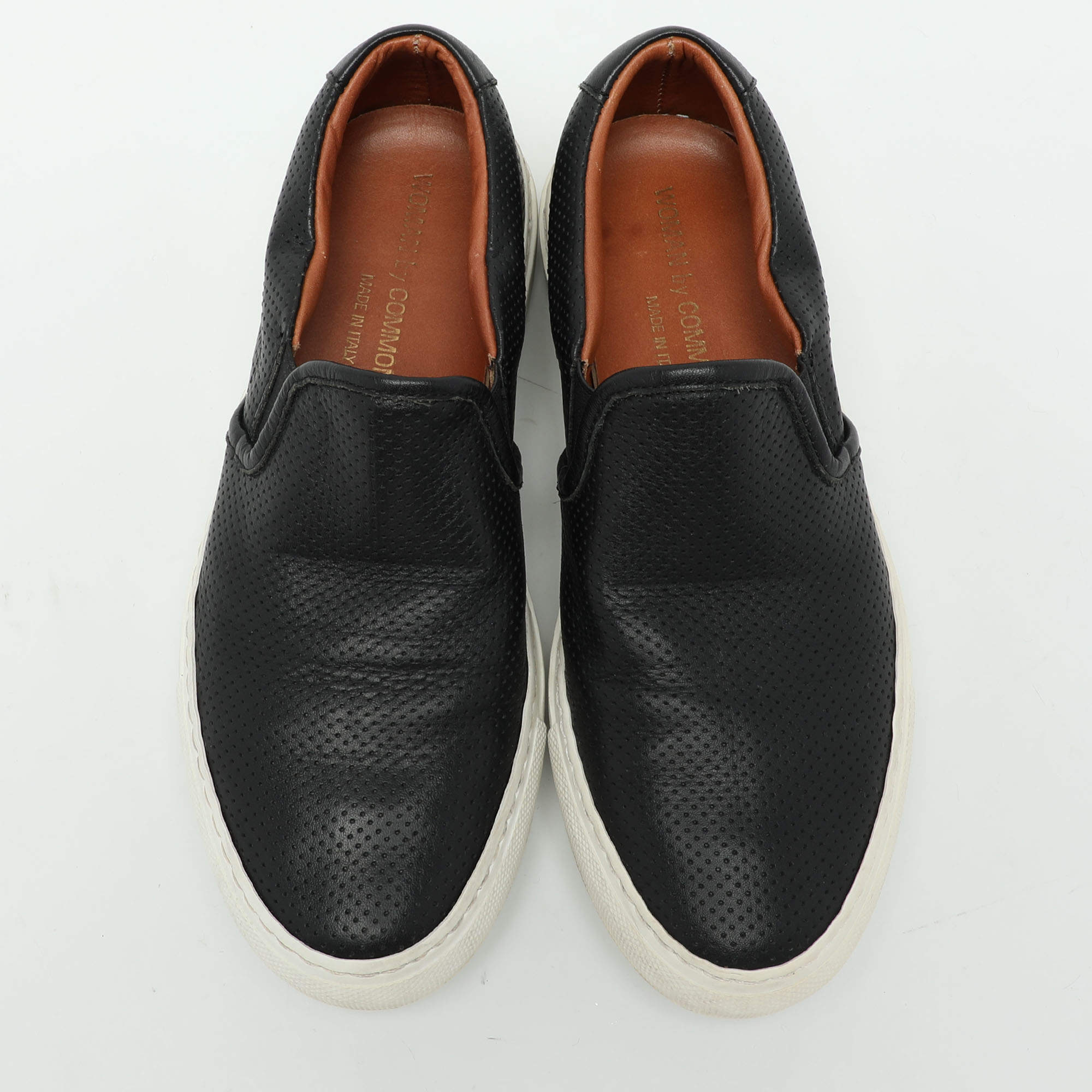 Common Projects Black Perforated Leather Slip On Sneakers Size 35