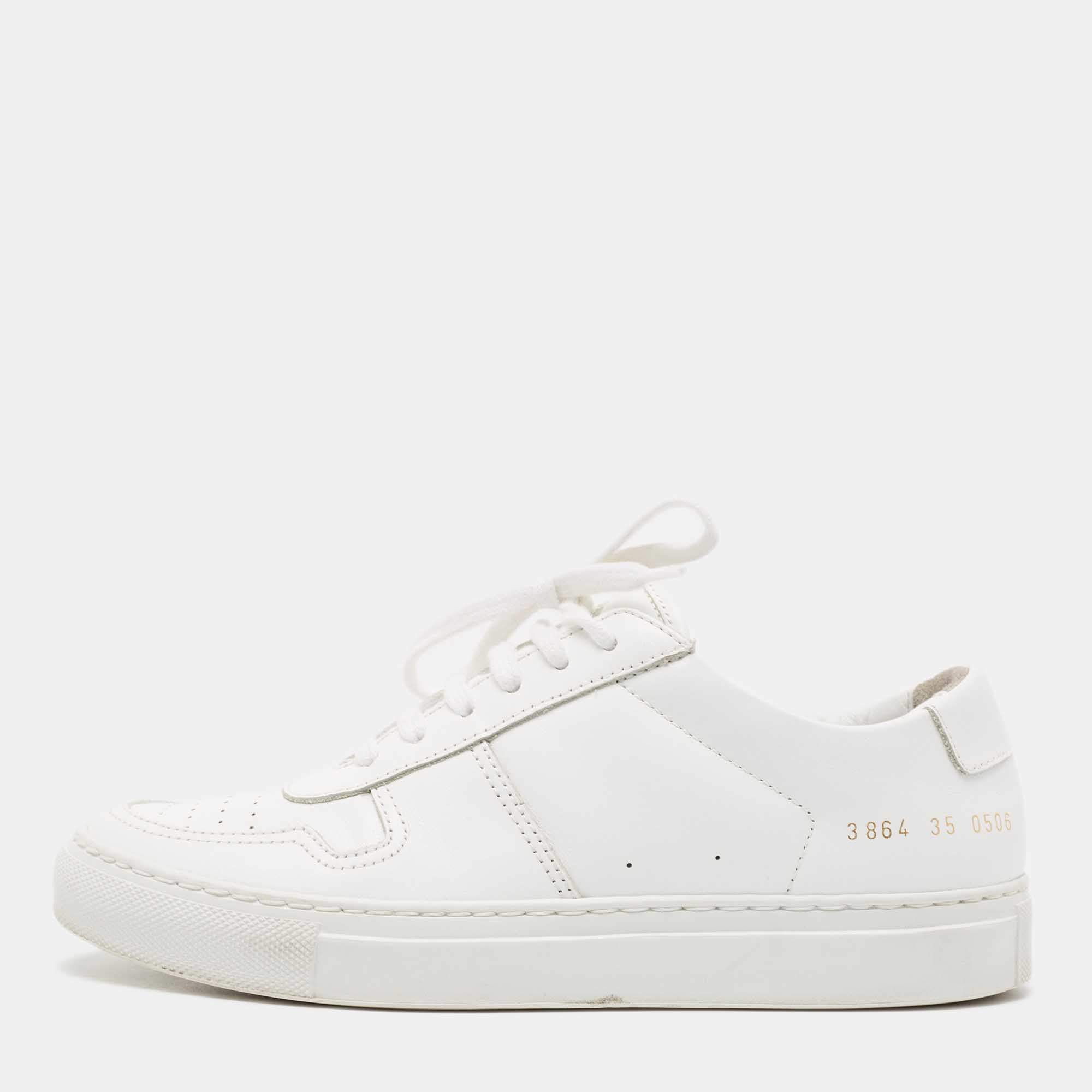 Pre Owned Common Projects White Leather BBall Sneakers Size 35