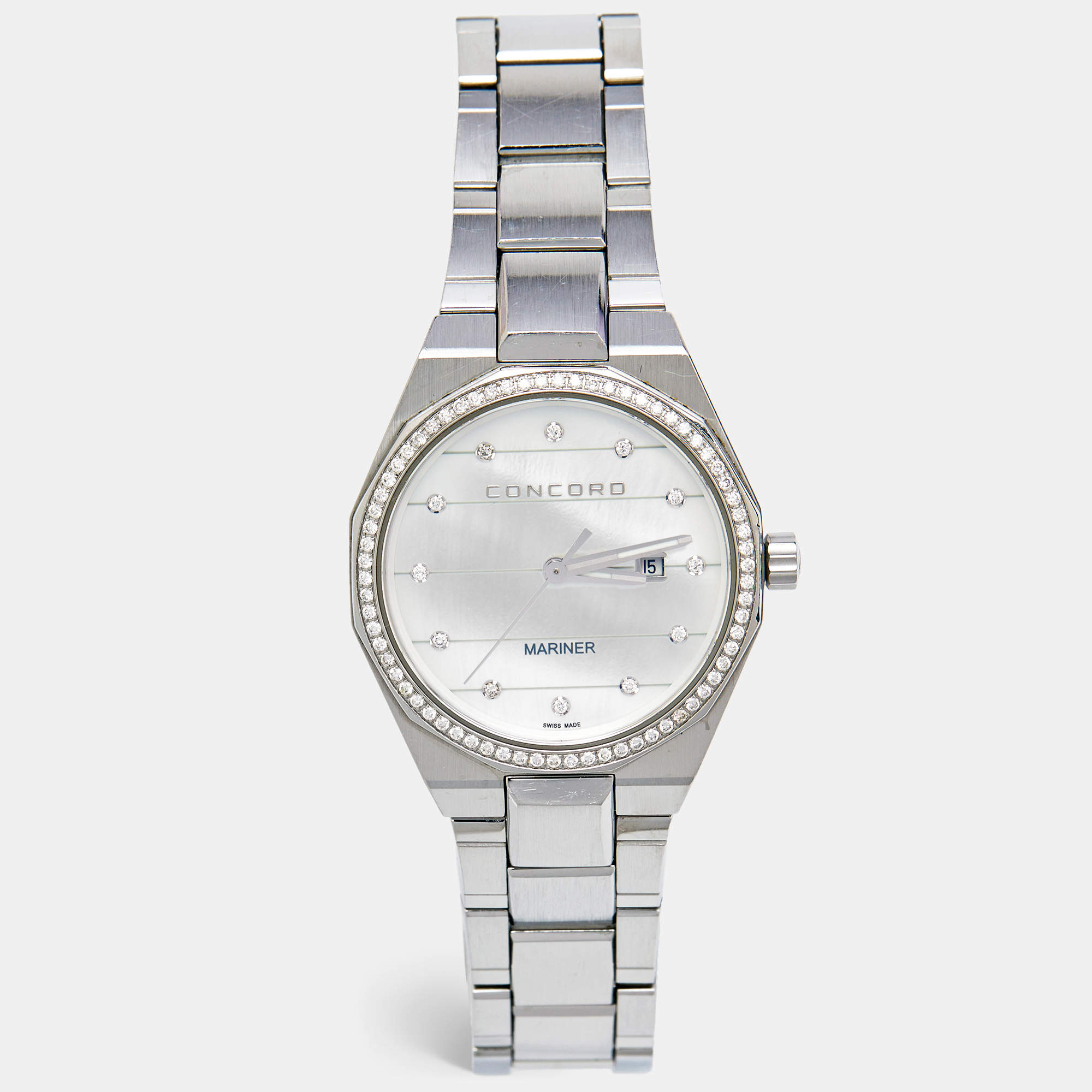 Concord Mother Of Pearl Diamond Stainless Steel Mariner 320274 Women's Wristwatch 30 mm