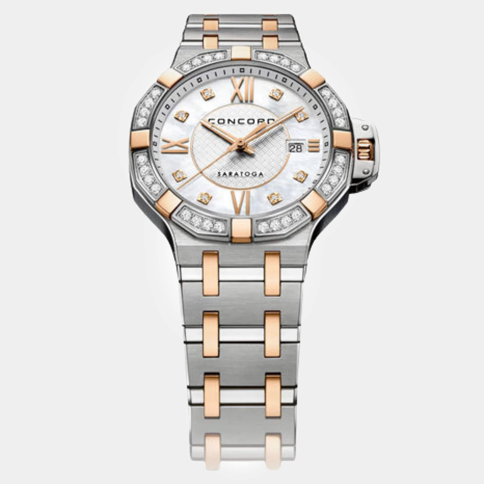 Concord White MOP 18K Rose Gold Stainless Steel Saratoga 0320433 Quartz Women's Wristwatch 31 mm