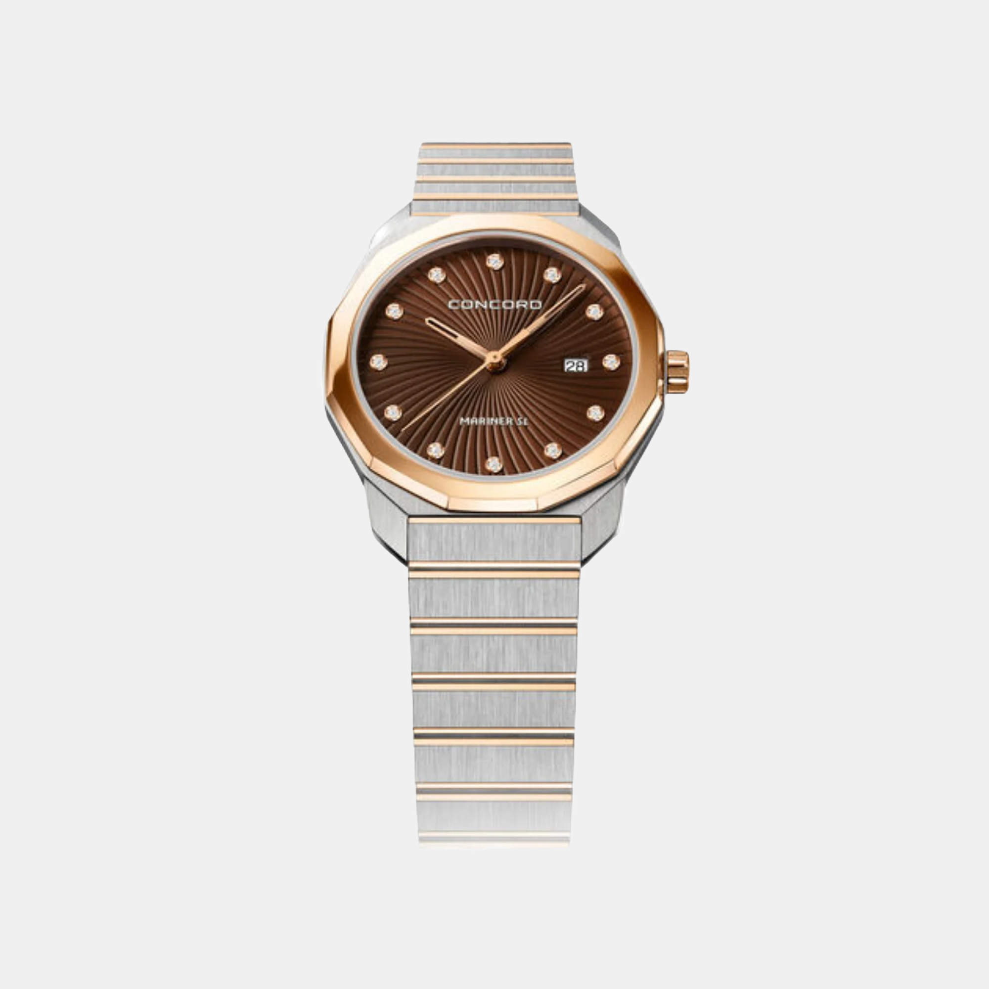 Concord Brown Diamond 18k Rose Gold Stainless Steel Mariner SL 0320527 Quartz Women's Wristwatch 30 mm  