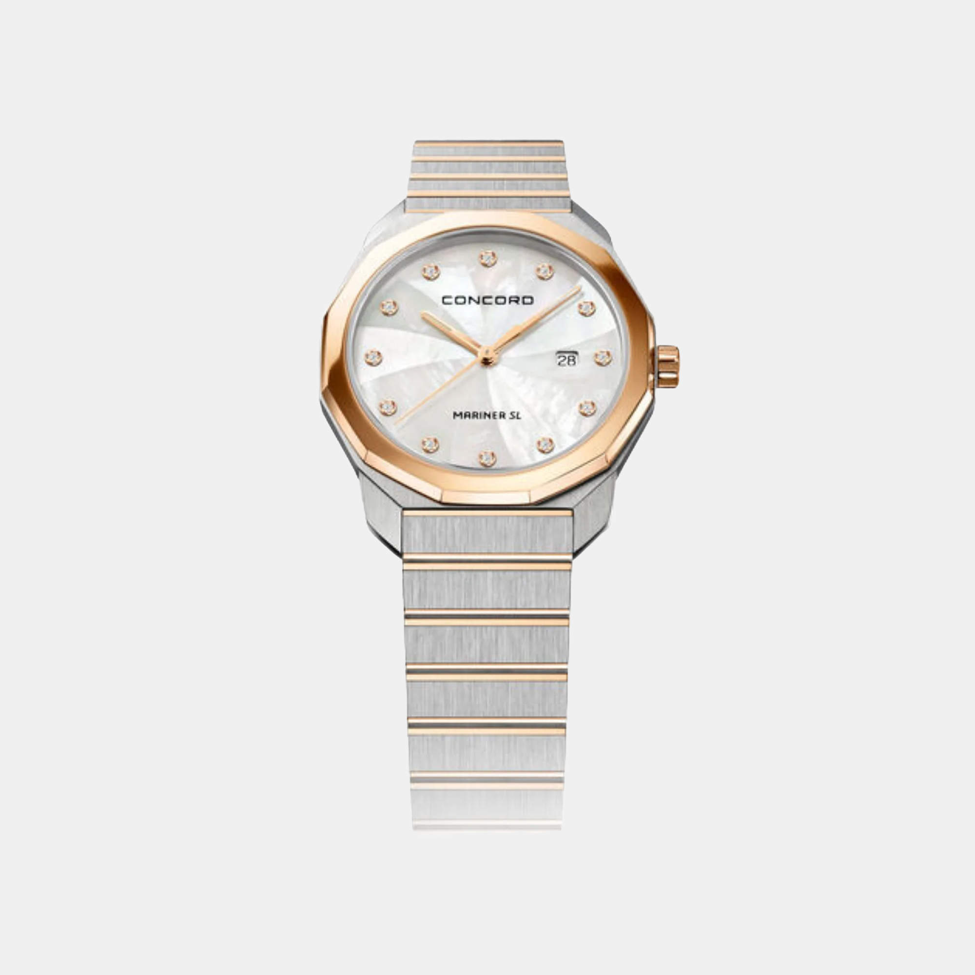 Concord White MOP Diamond 18k Rose Gold Stainless Steel Mariner SL 0320470 Quartz Women's Wristwatch 30 mm 