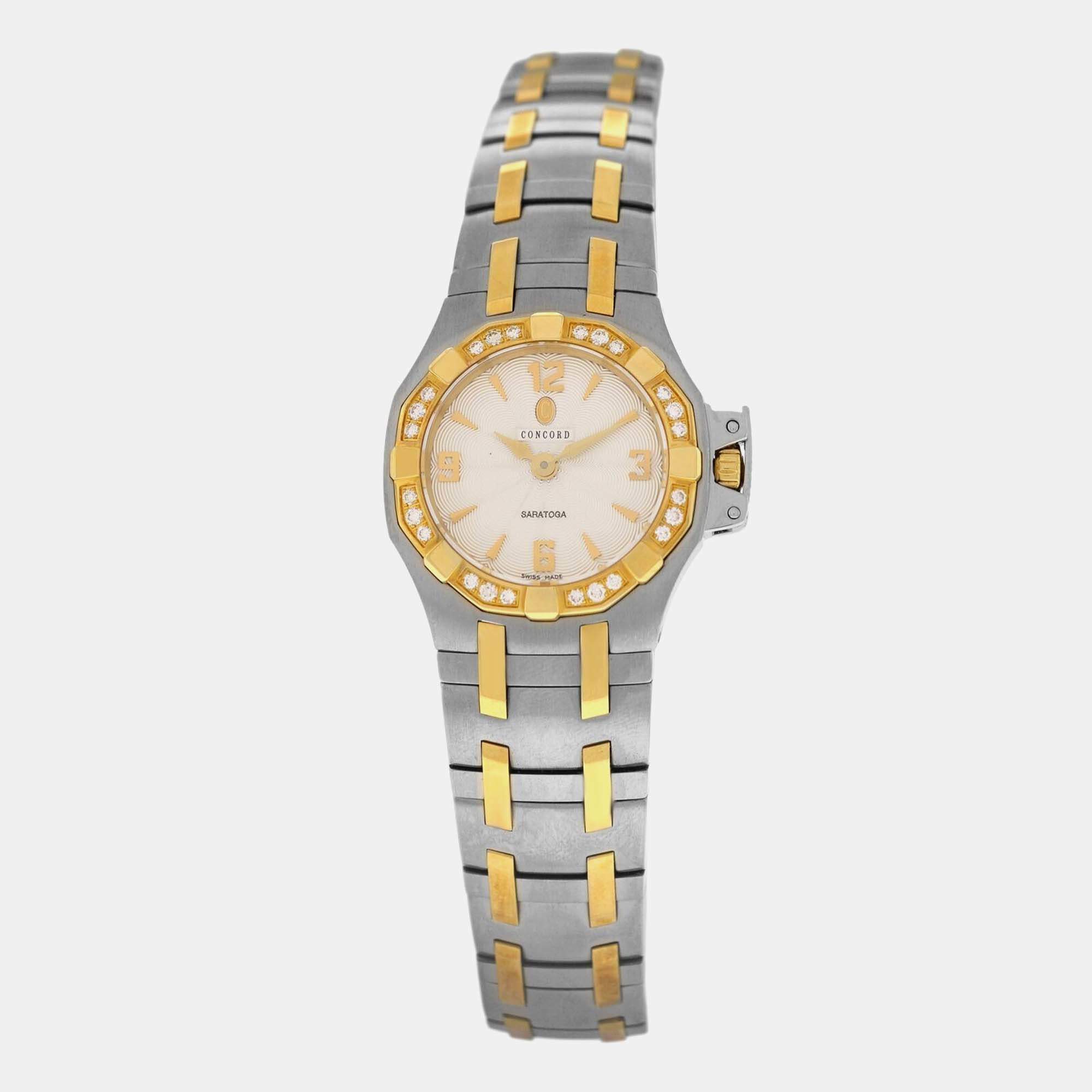 Pre Owned Concord Saratoga 16.25.1833S Quartz Diamond Gold Stainless Steel Women's Wristwatch 25mm