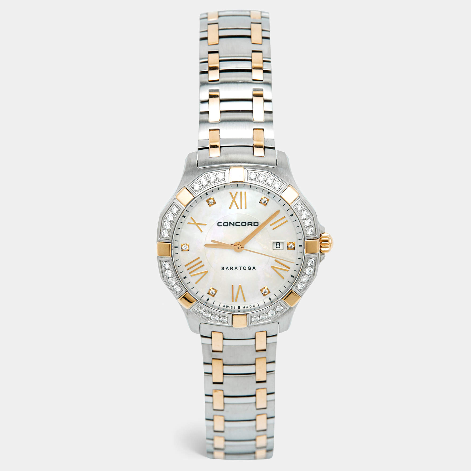 مملوكة مسبقًا Concord Saratoga 0320169 Mother of Pearl Dial Stainless Steel Rose Gold CVC Diamond Women's Wristwatch 31 mm