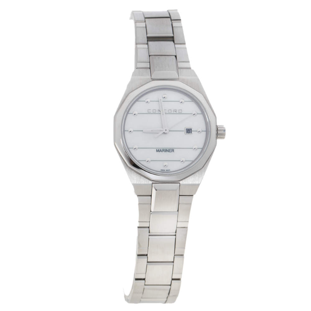 Pre Owned  Concord White Mother Of Pearl Stainless Steel Mariner 05.3.14.1097 Women's Wristwatch 30 mm