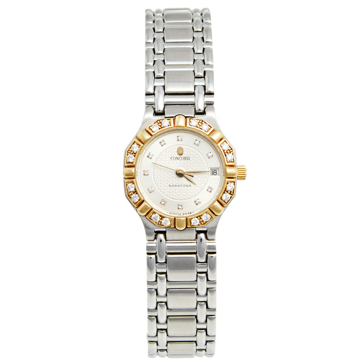 Concord Champagne 18K Yellow Gold Stainless Steel Diamond Saratoga 15.73.287/1 Women's Wristwatch 23 mm