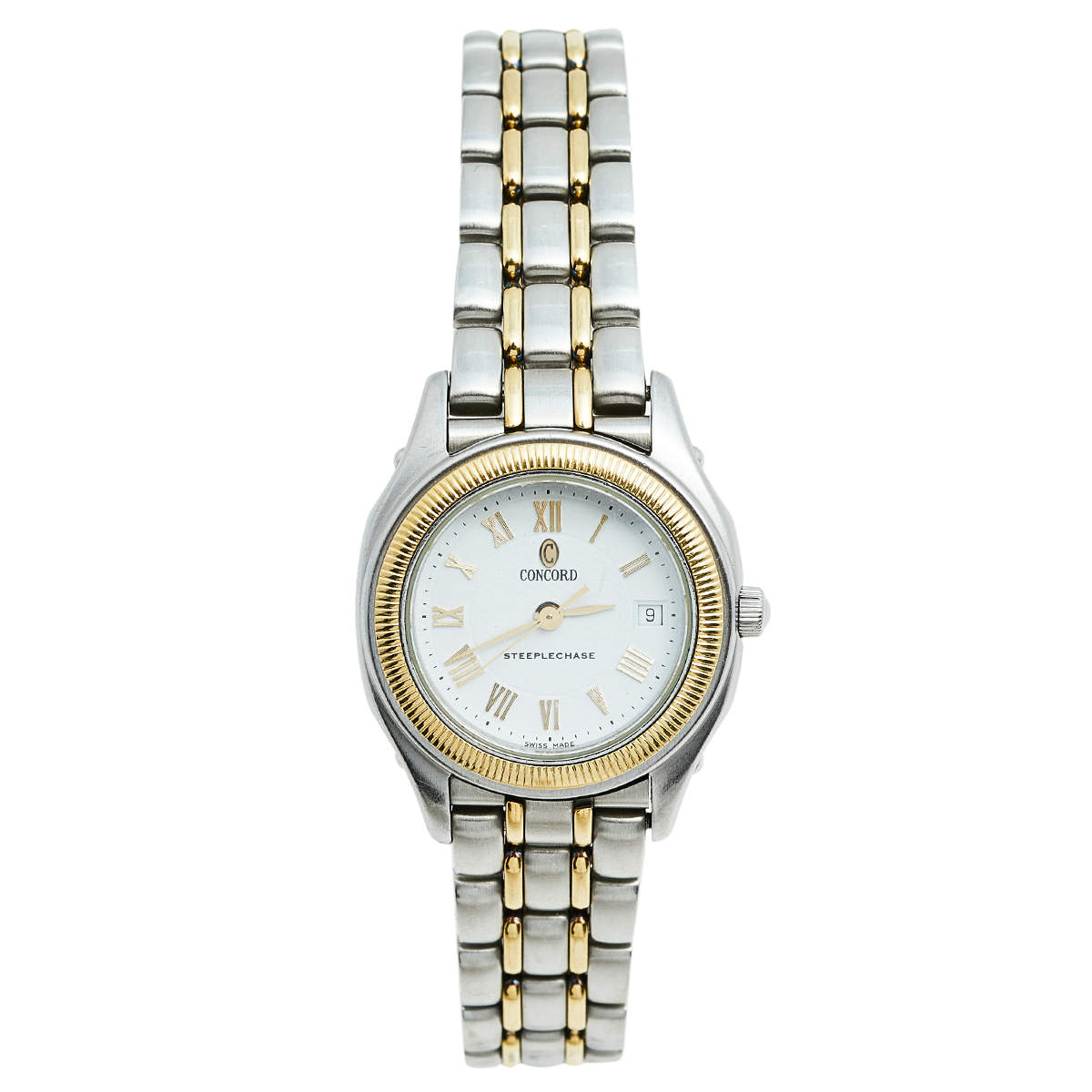 Pre Owned Concord White Two Tone Stainless Steel Steeplechase 15.36.260.4 Women's Wristwatch 26 mm