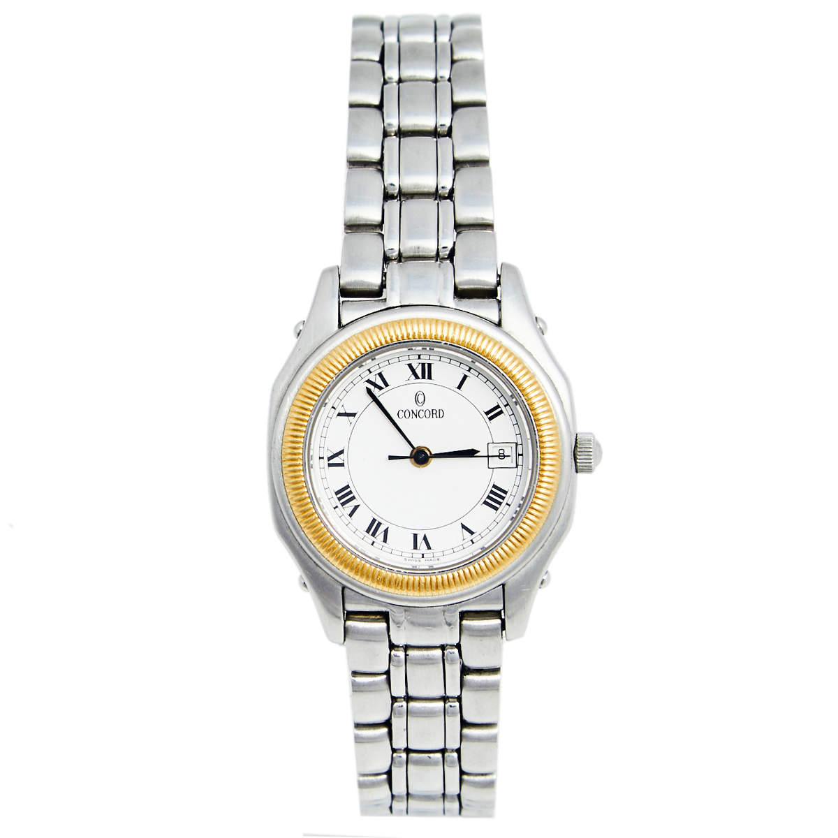 Pre Owned Concord White 18k Yellow Gold Stainless Steel Steeplechase 15.36.260 Women's Wristwatch 26 mm