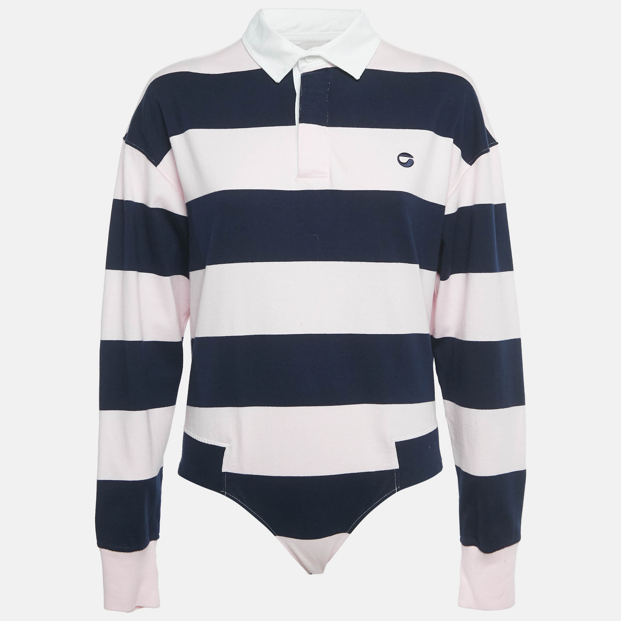 Pre Owned Coperni Pink /Navy Blue Striped Cotton Polo Bodysuit M
