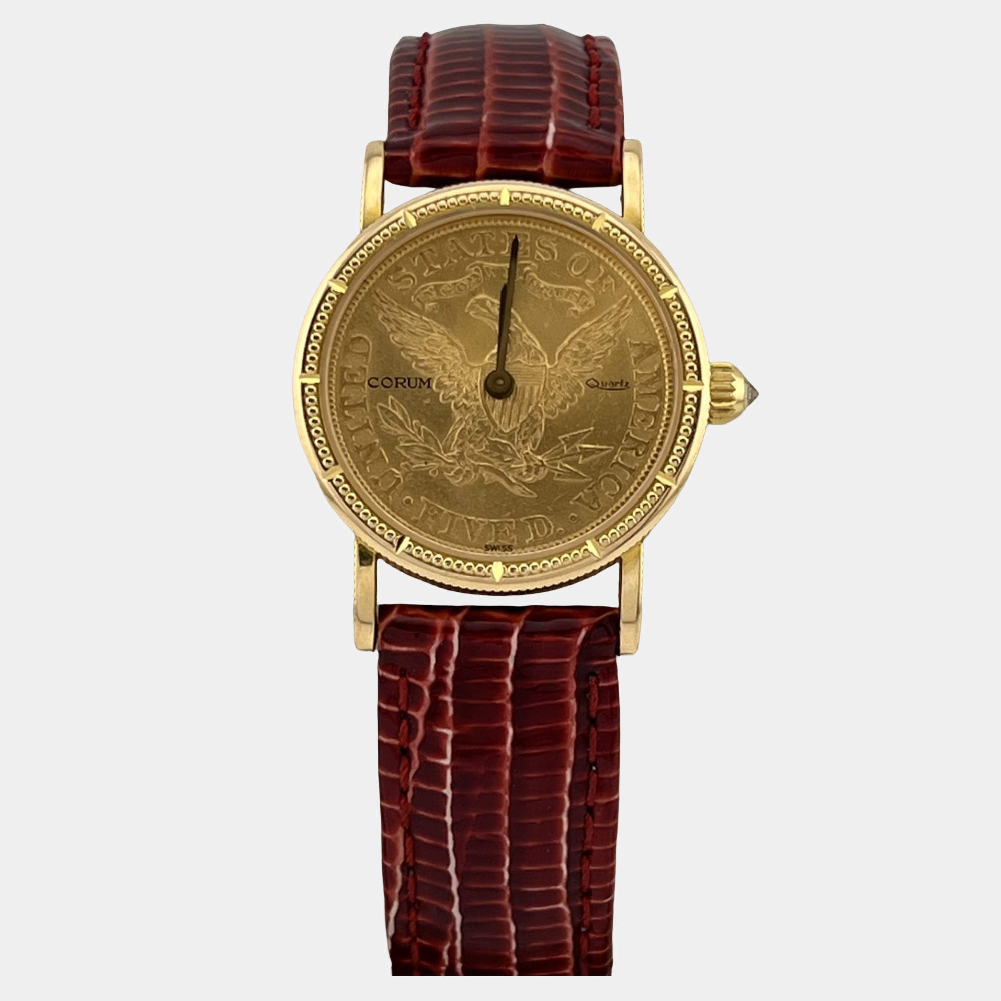 Pre Owned Corum $5 Gold Eagle-Liberty Coin Watch Automatic Gold 18k Yellow Gold Unisex Wristwatch 24 mm