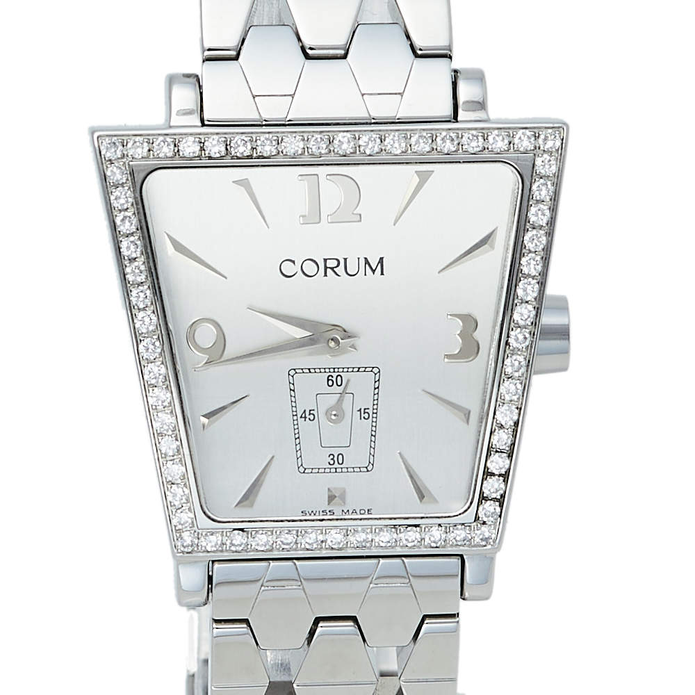 Corum Silver Stainless Steel Diamonds Trapeze 105.404.47 Women s Wristwatch 28 mm