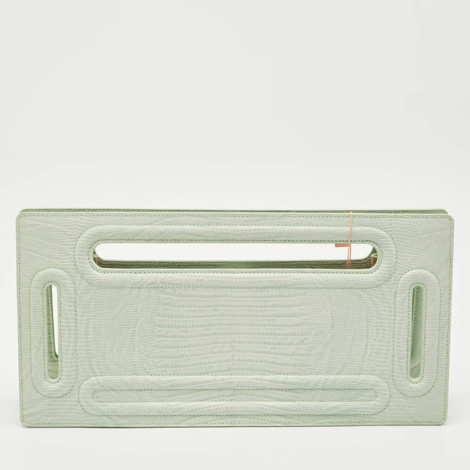 Pre Owned Cult Gaia Mint Green Lizard Embossed Leather Elora Clutch