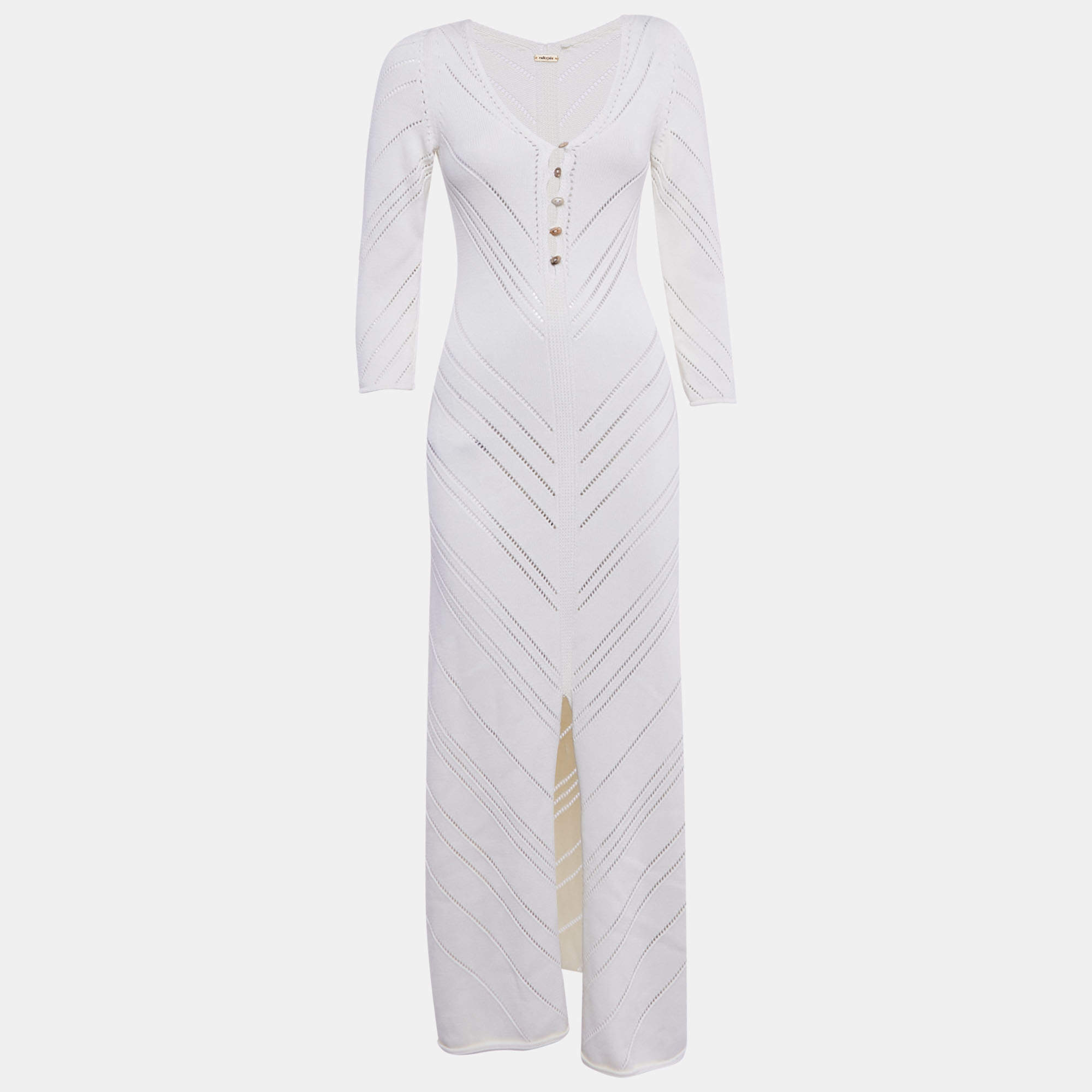 Pre Owned Cult Gaia Cream Patterned Knit Cotton Maxi Dress S