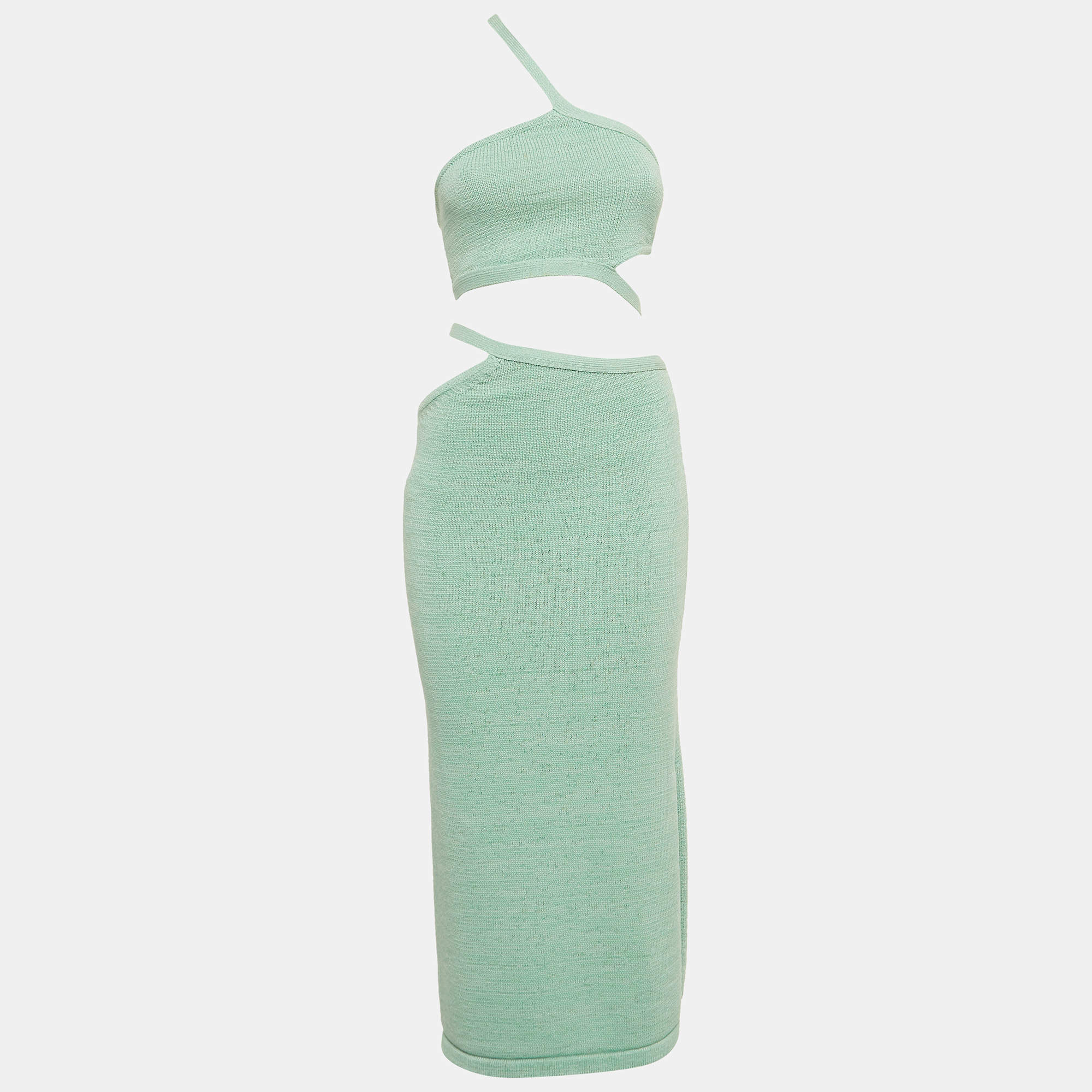 Pre Owned Cult Gaia Blue Chaya Knit Cut-Out Detail Top and Skirt Set S