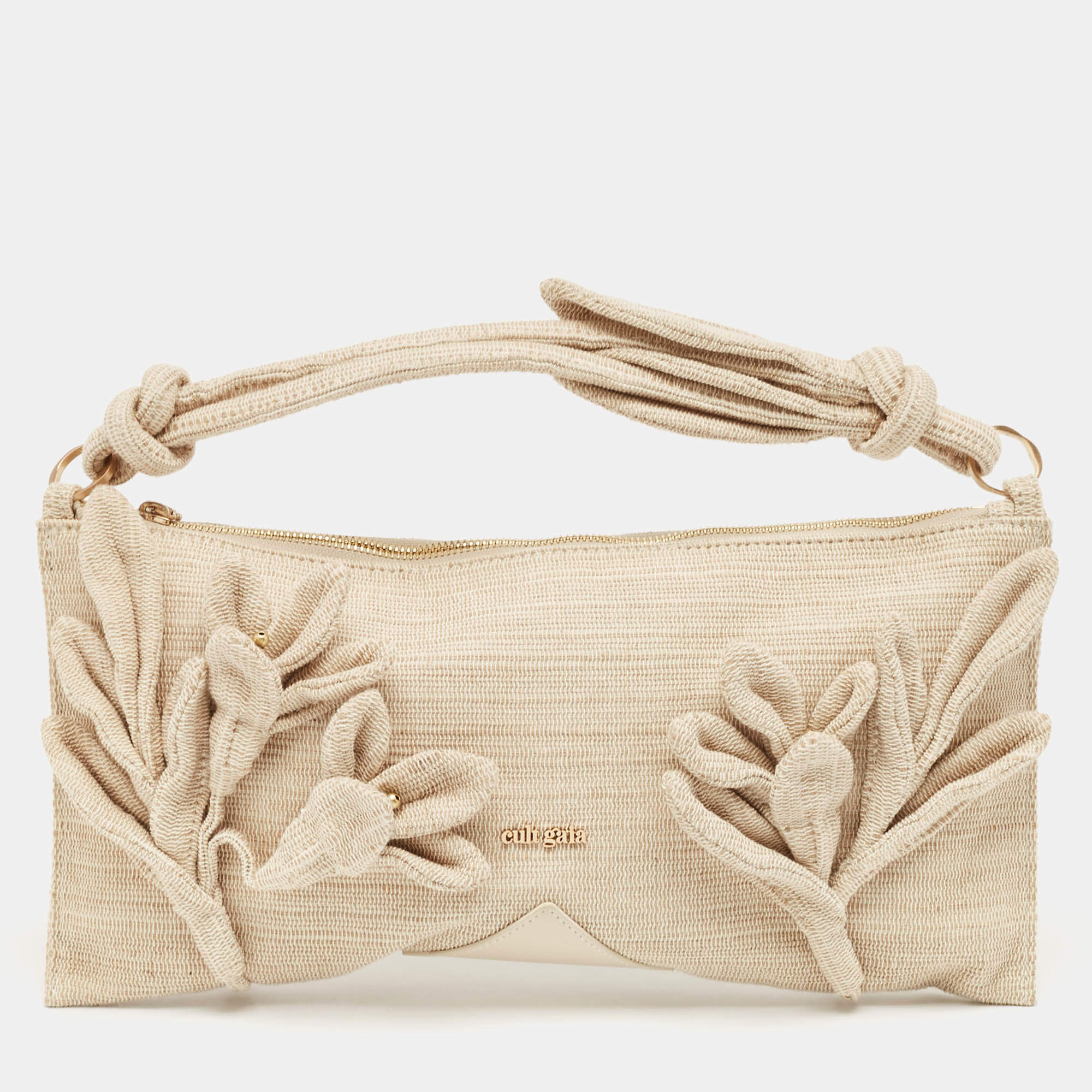 Cult Gaia Natural Woven Fabric Hera Shoulder Bag