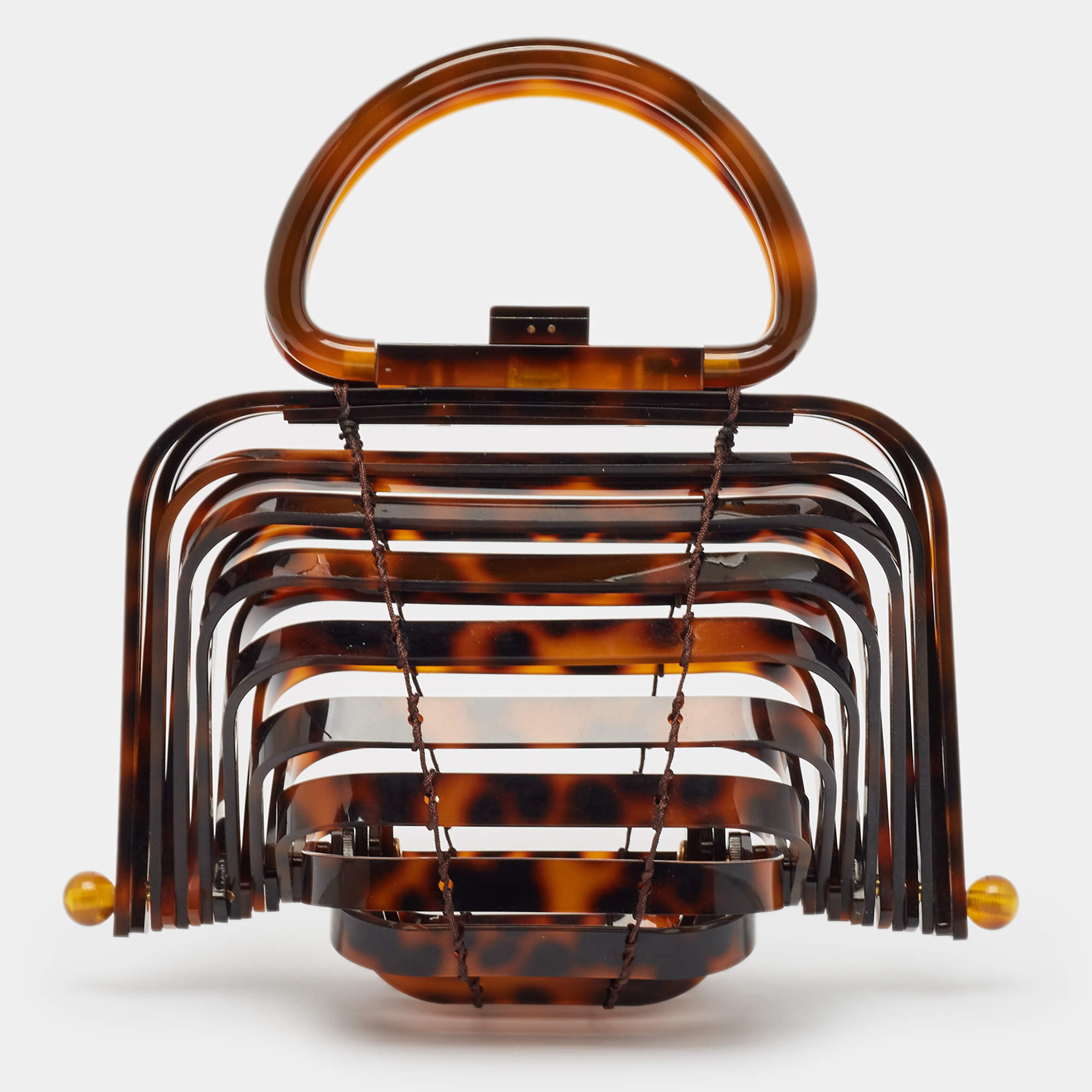Cult Gaia Brown Acrylic Lilleth Top Handle Bag