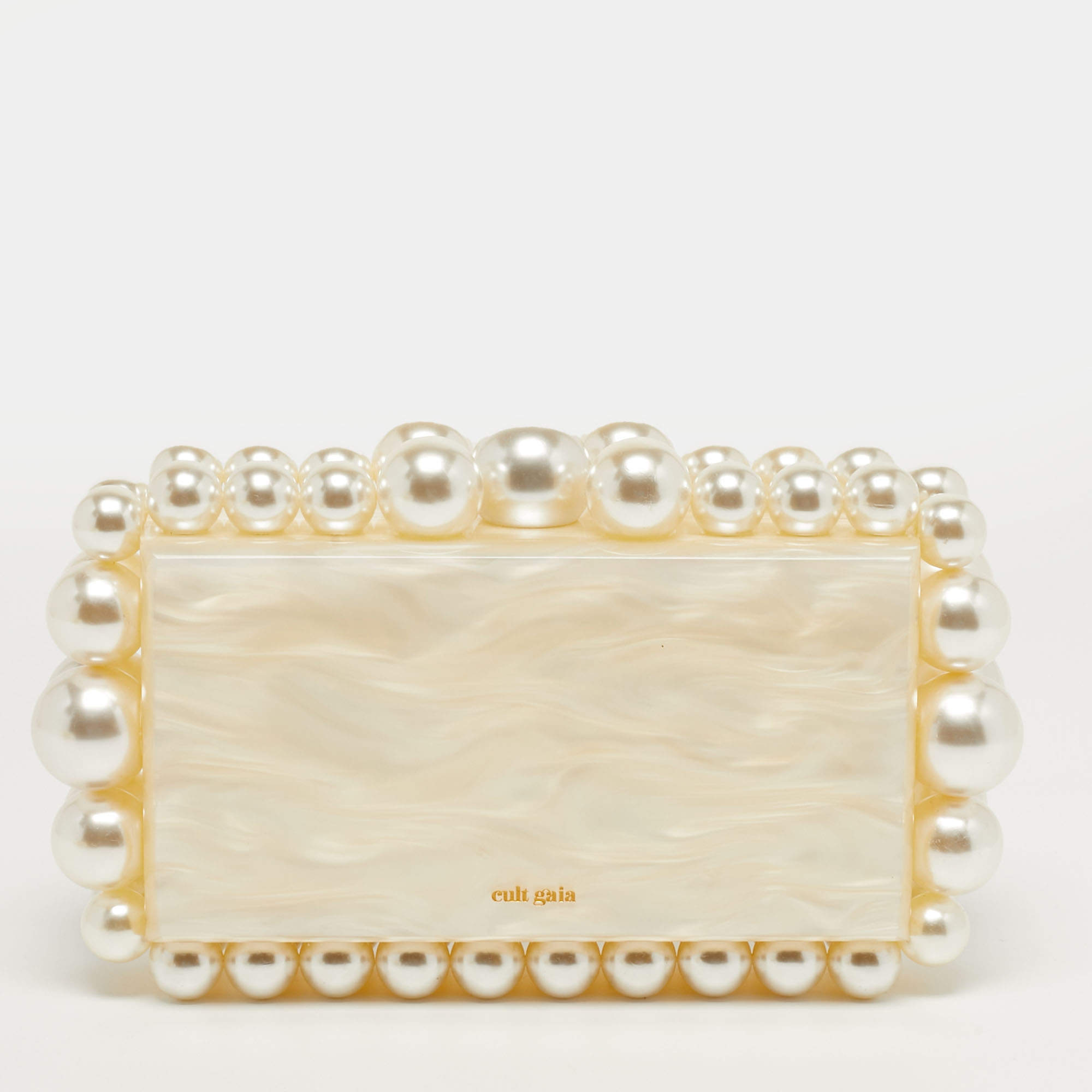 Pre Owned  Cult Gaia EOS Pearl Off White Acrylic Box Clutch