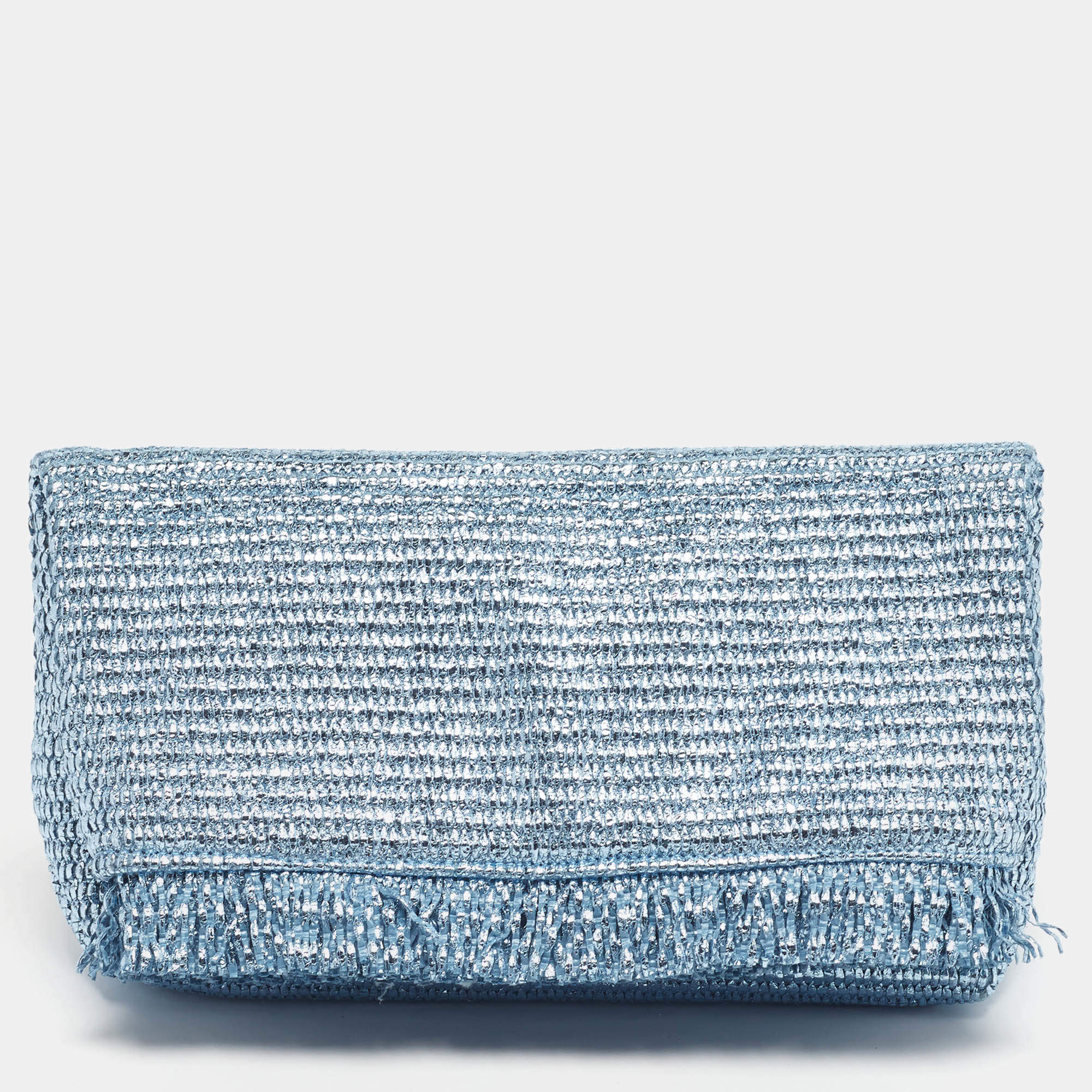 Pre Owned حقيبة كلتش قش منسوج أزرق معدني شاطئي كالت غايا