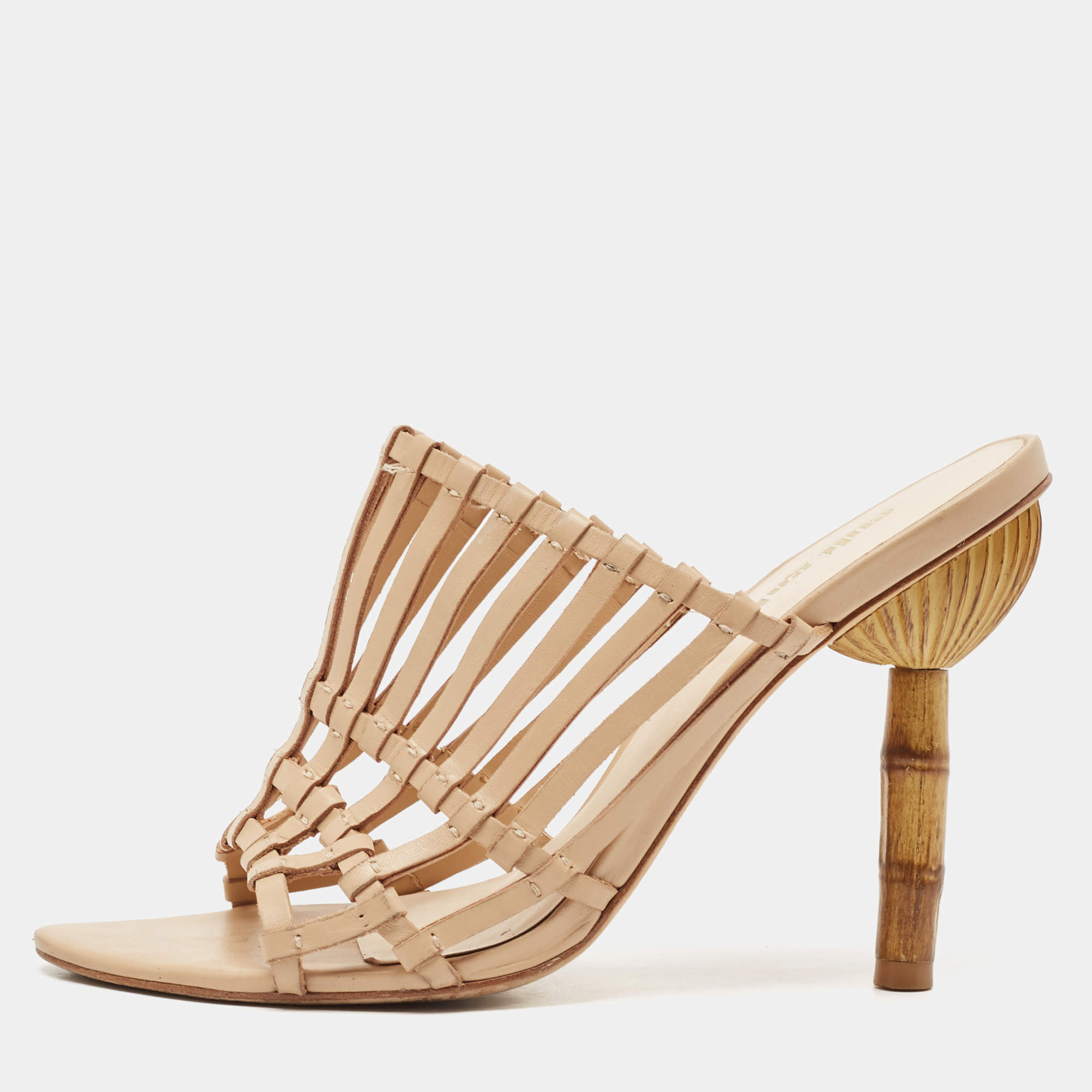 Cult Gaia Beige Leather Mules Size 37.5