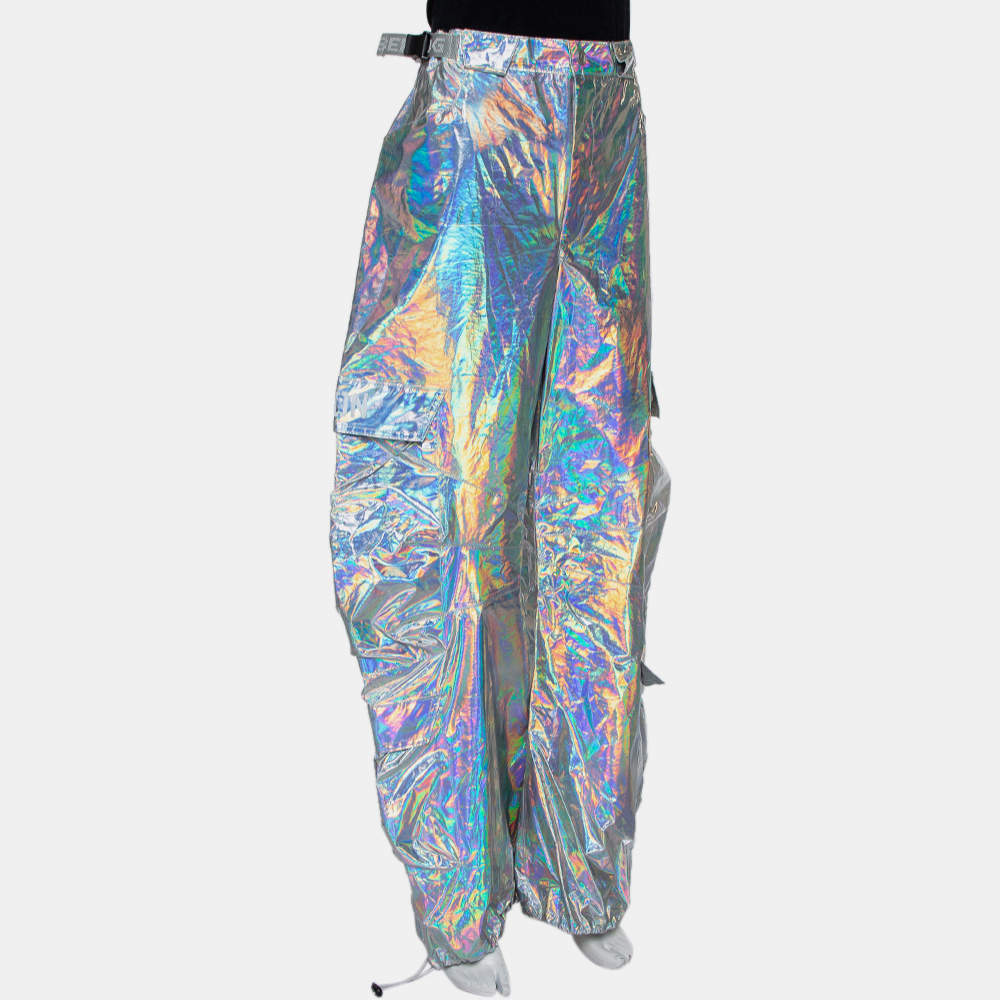 Cyber Dog Silver Synthetic Holographic Oversized Proton Pants M