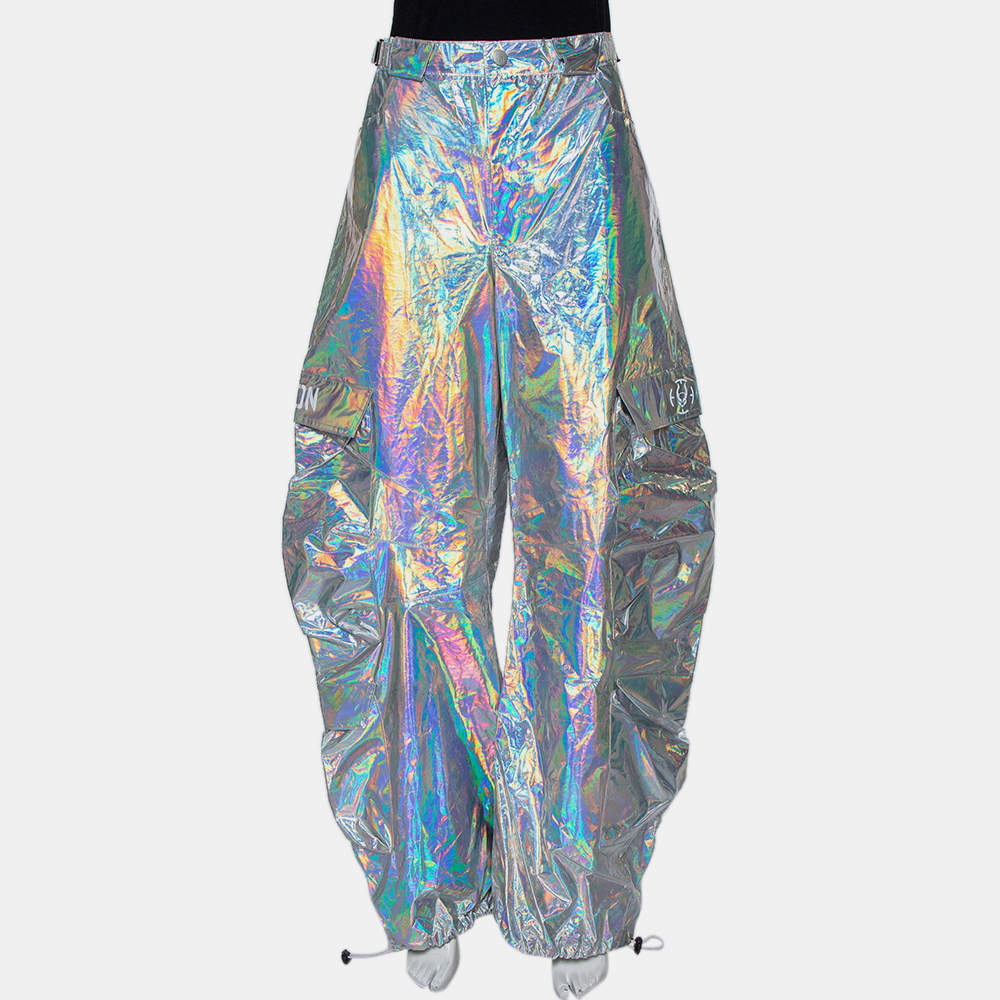 Cyber Dog Silver Synthetic Holographic Oversized Proton Pants M