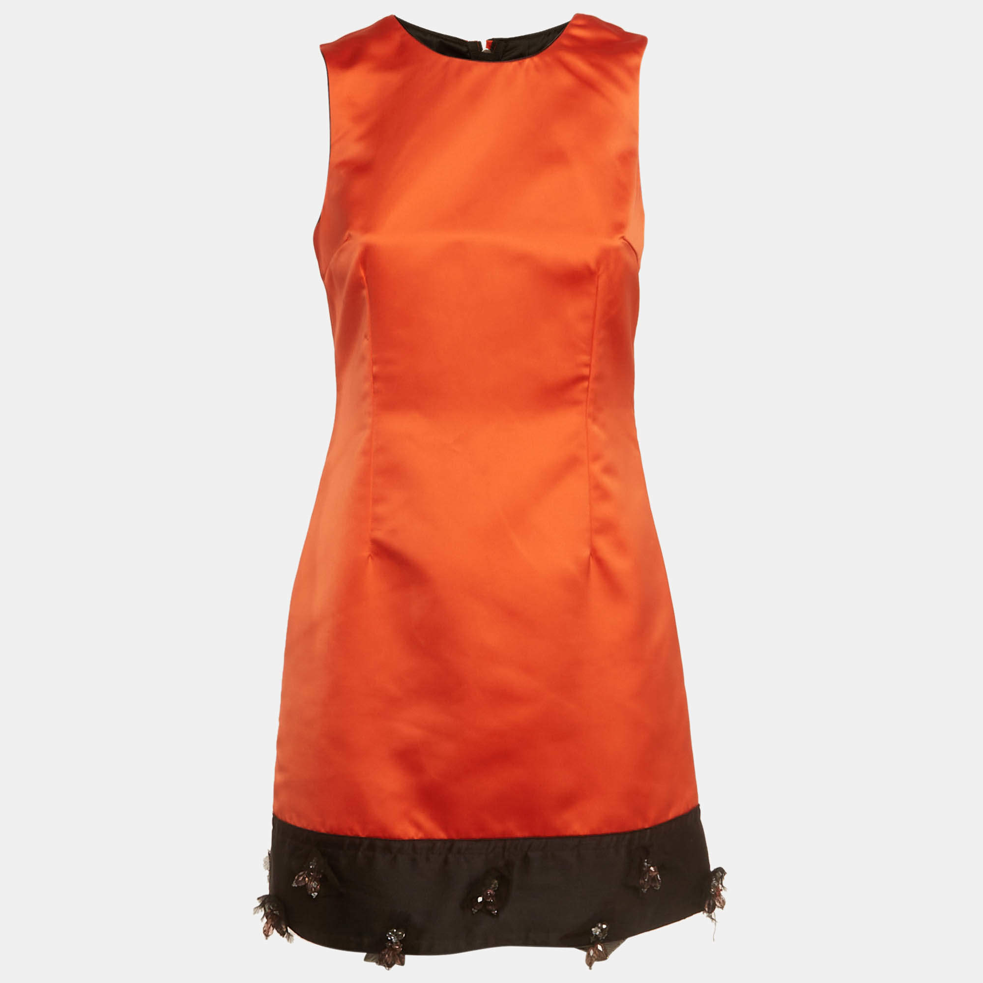 مملوكة مسبقًا D&G Orange Sateen Contrast Embellished Hem Sleeveless Shift Dress S