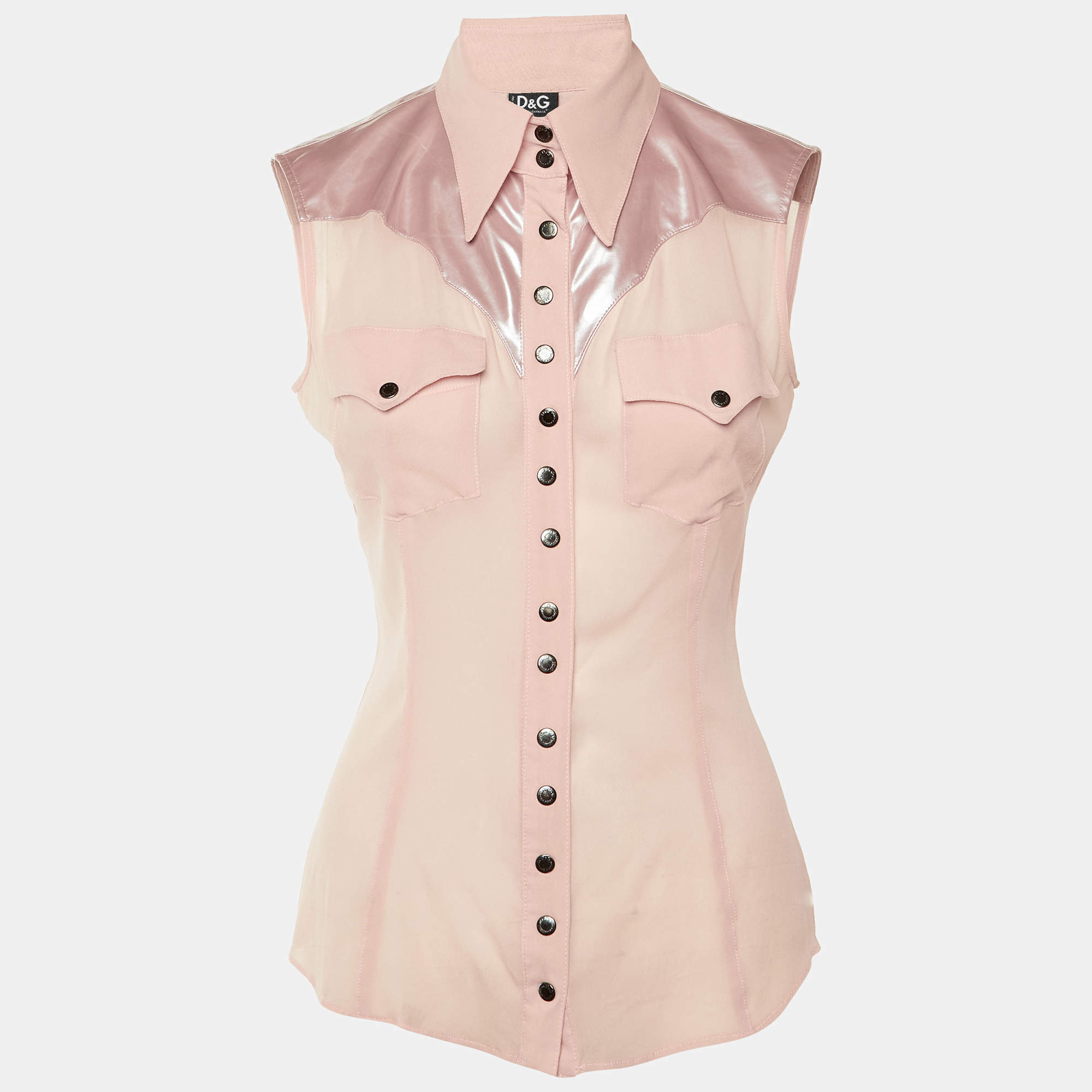 Pre Owned قميص دي أند جي وردي حرير وصناعي بلا أكمام متوسط