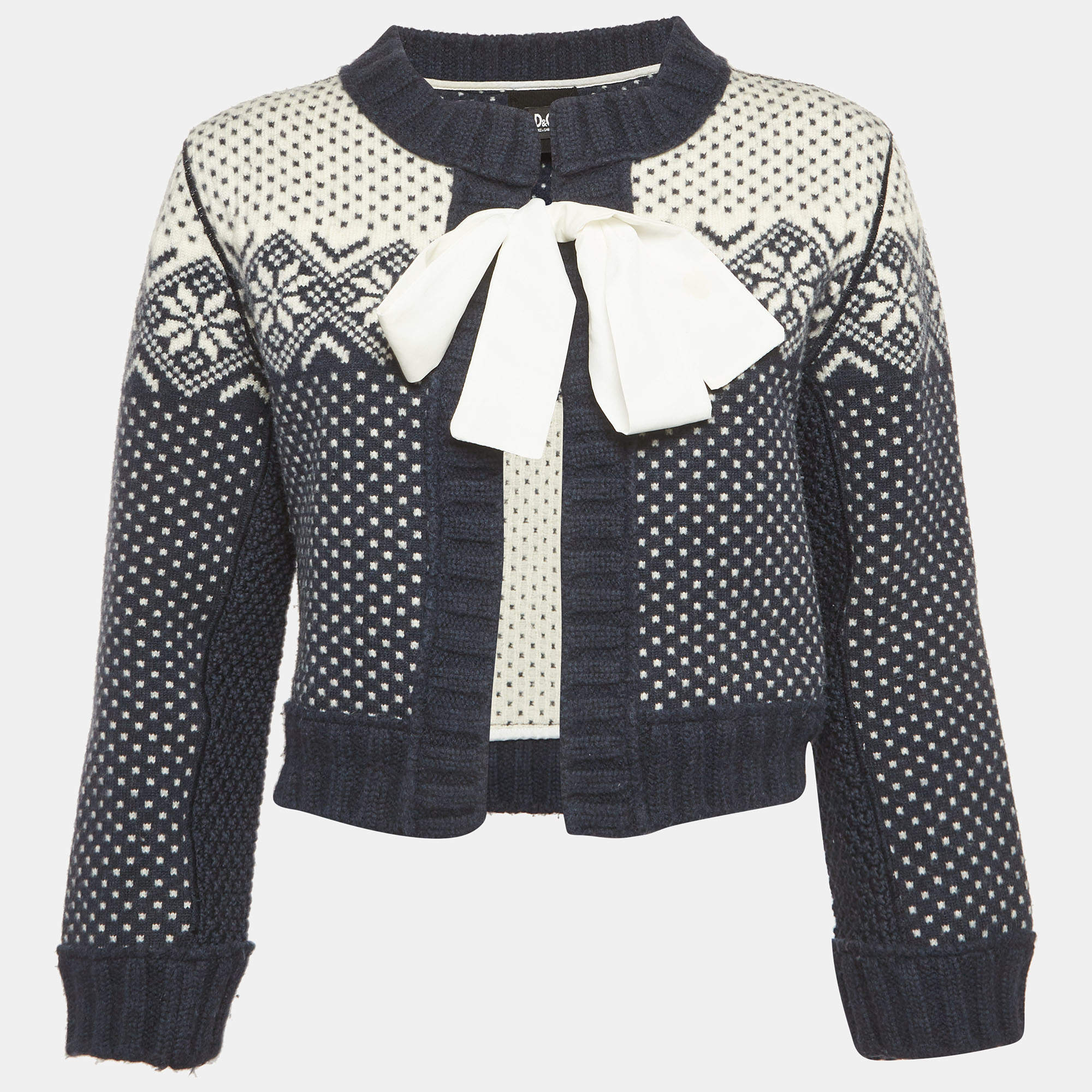 Pre Owned كارديغان دولتشي أند غابانا بلو قصير صوفي منسوج متوسط