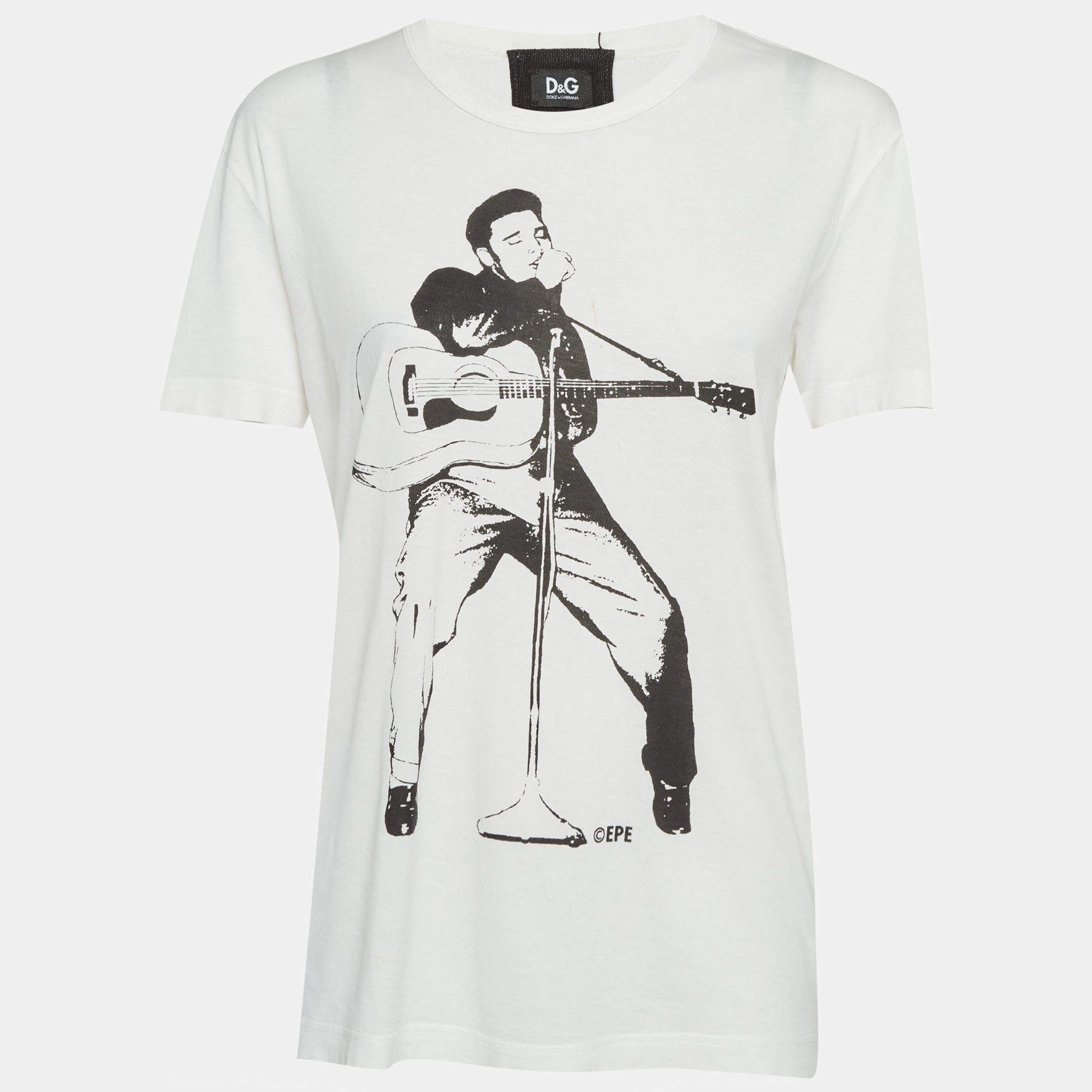 مملوكة مسبقًا D&G White Printed Jersey T-Shirt L