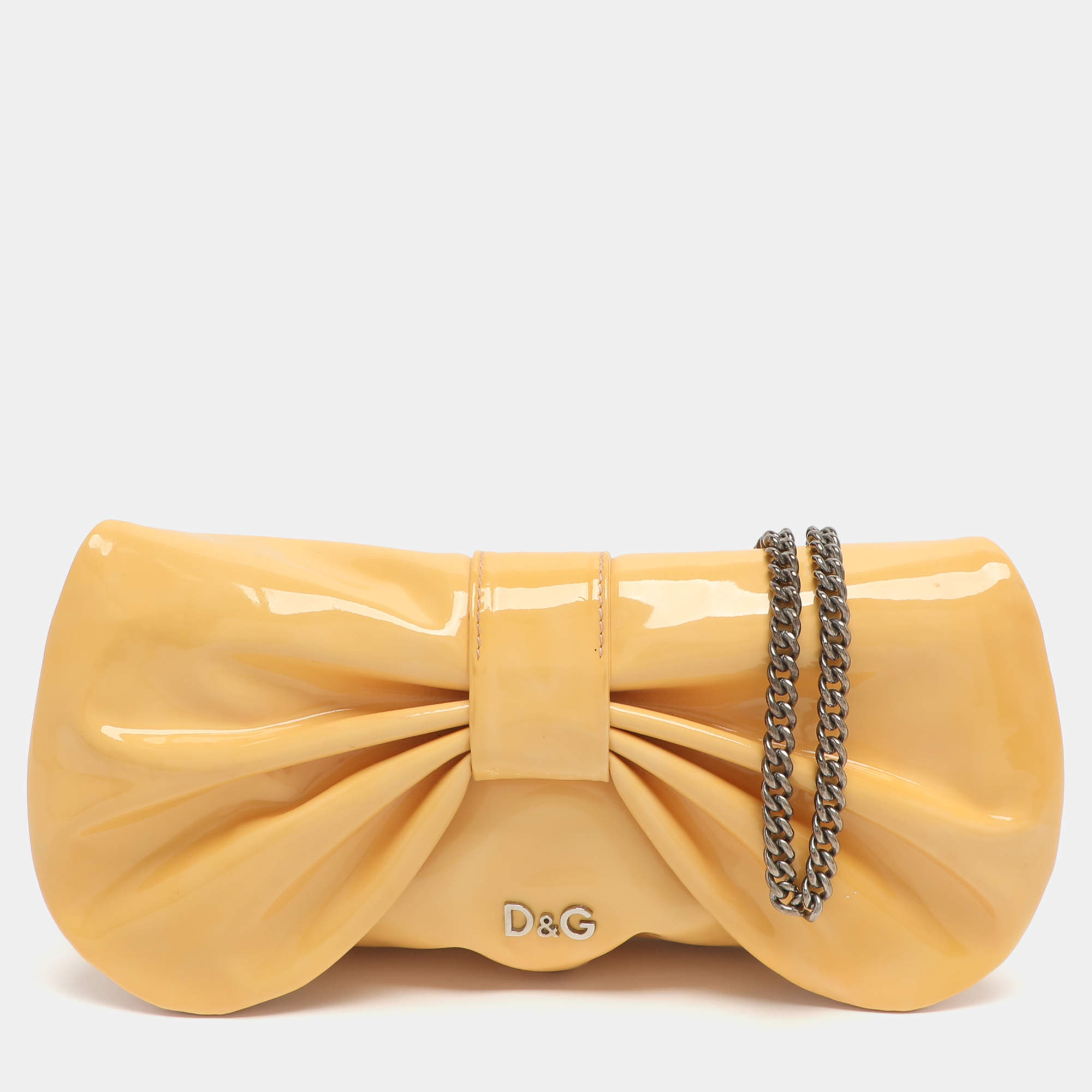 Pre Owned D&G Bubbles Yellow Patent Leather Chain Clutch