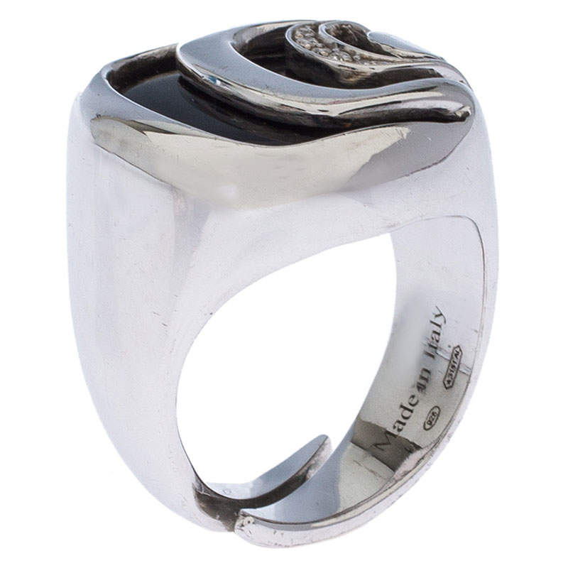Damiani Damianissima Onyx Diamond Silver Ring Size 53