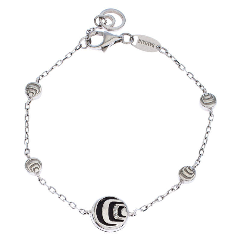 Pre Owned Damiani Damianissima Onyx Diamond Silver Station Bracelet