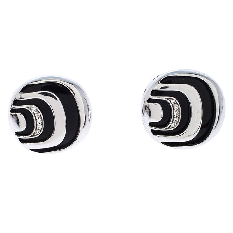 Damiani Damianissima Onyx Diamond Silver Stud Earrings
