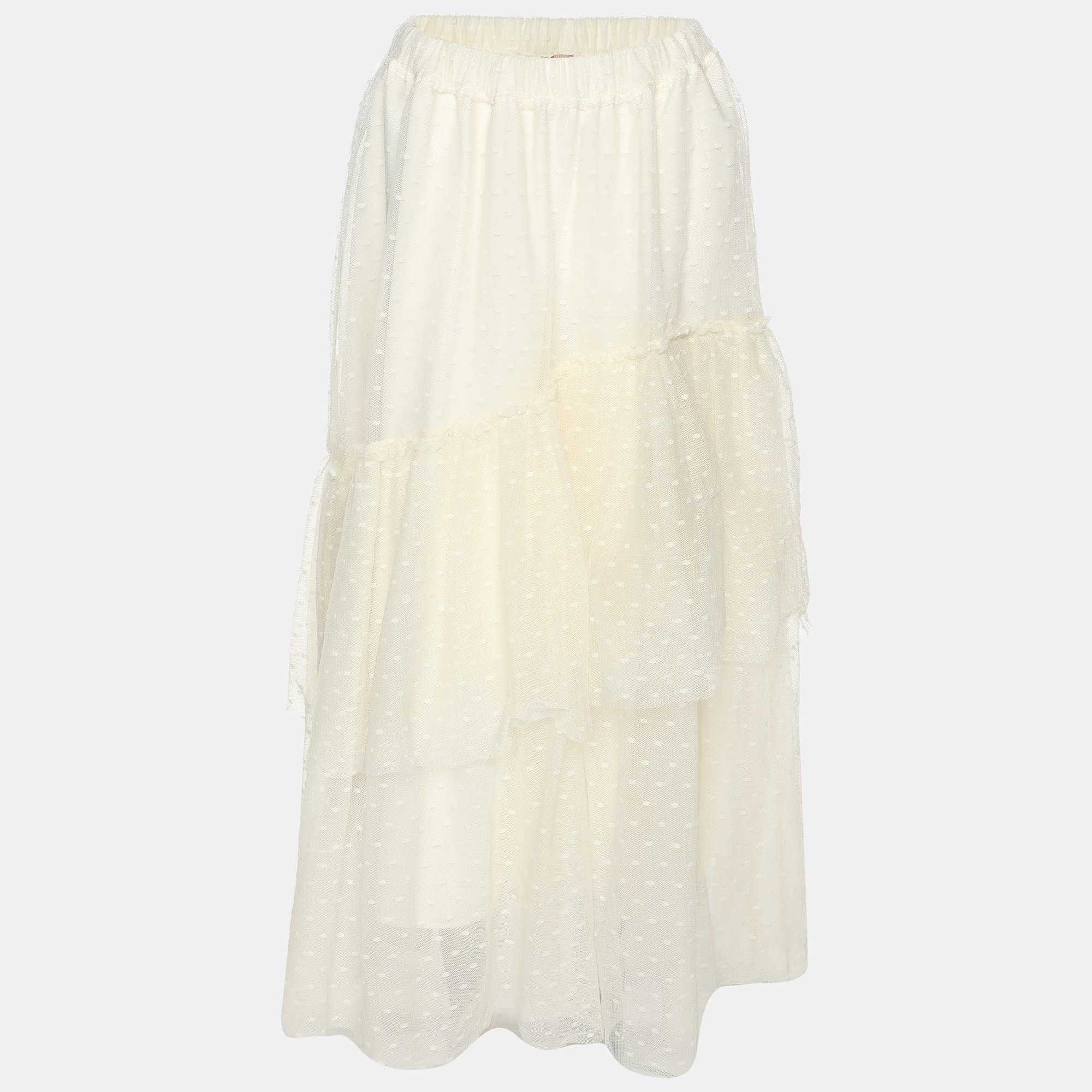 Twinset Cream Tulle Pleated Midi Skirt M
