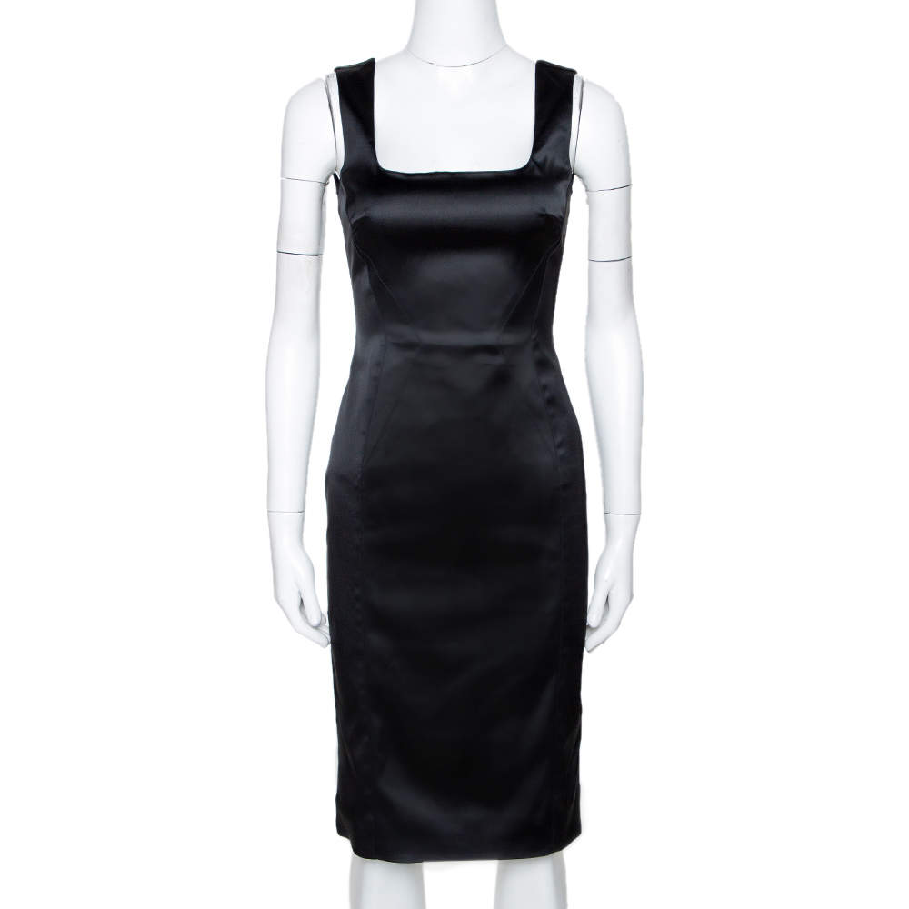 Pre Owned D&G Black Stretch Satin Sleeveless Fitted Dress S