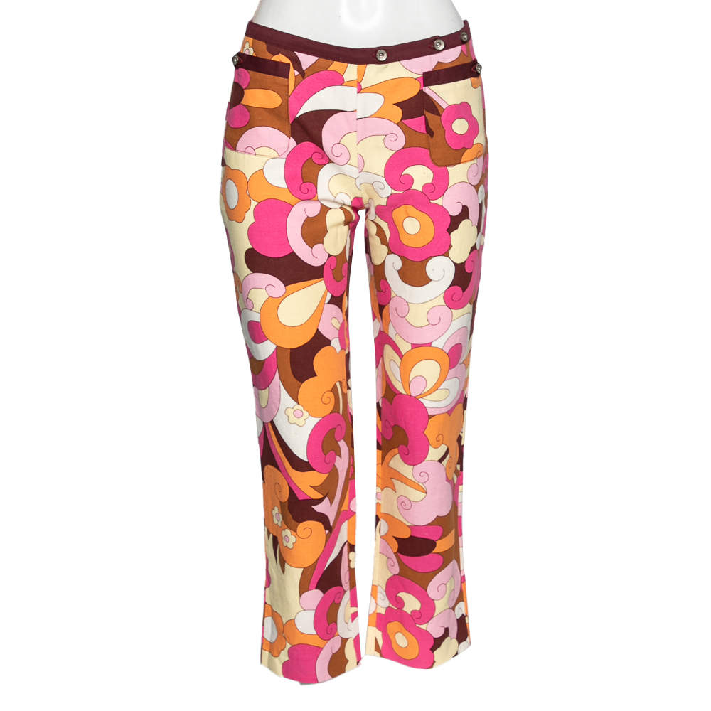 D&G Multicolor Printed Linen & Cotton Tailored Pants M 