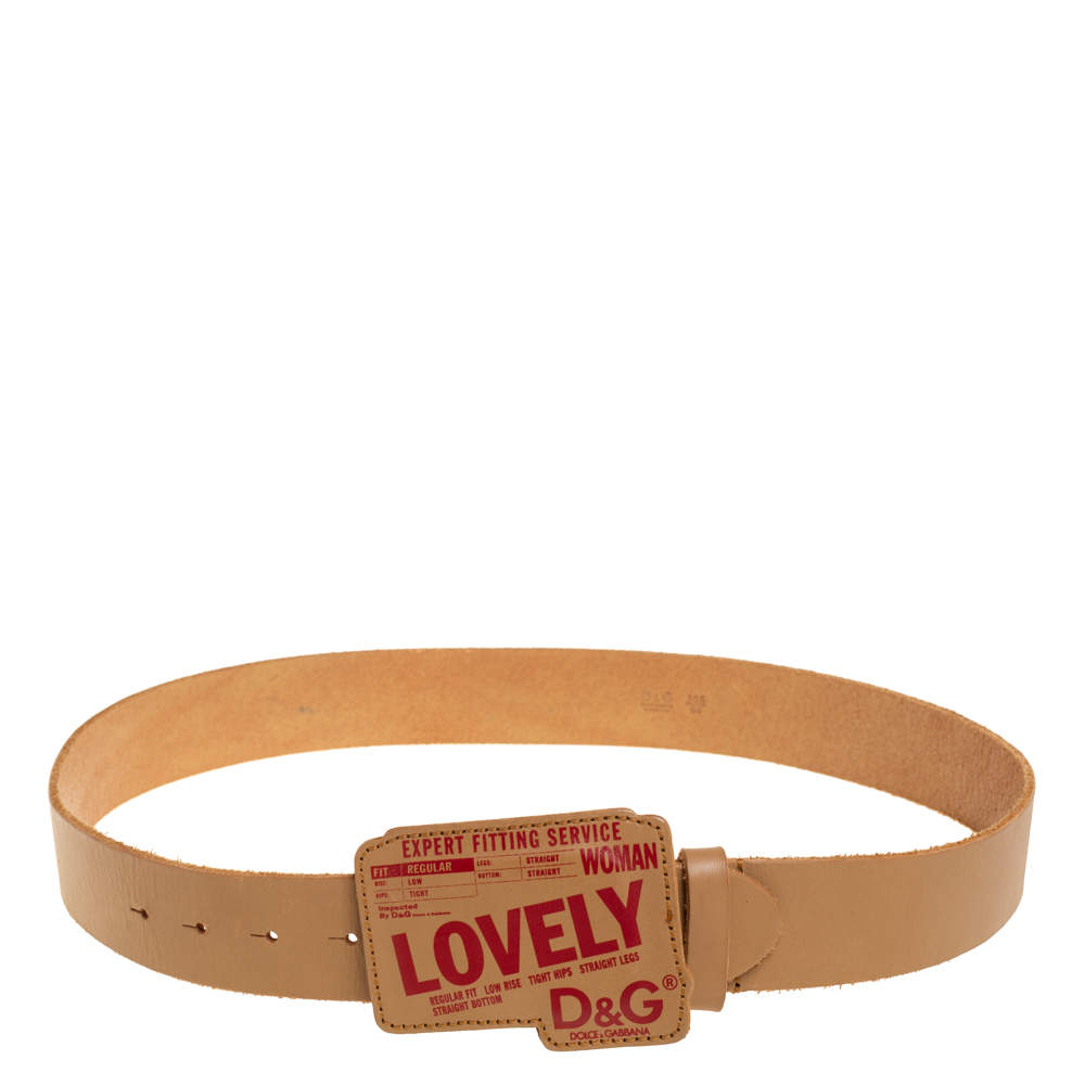 Pre Owned D&G Tan Leather Lovely Printed Plaque Belt 105CM