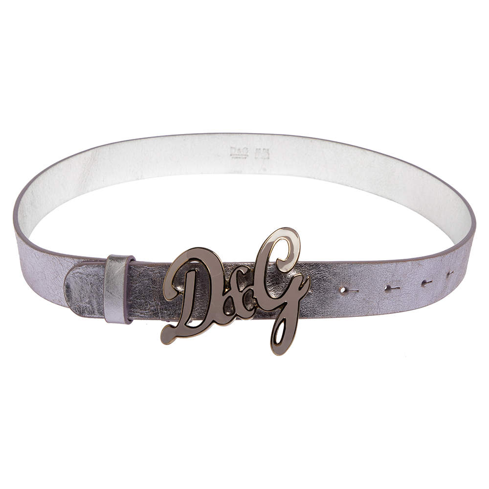 D&G Lilac/Silver Leather Logo Belt 80CM