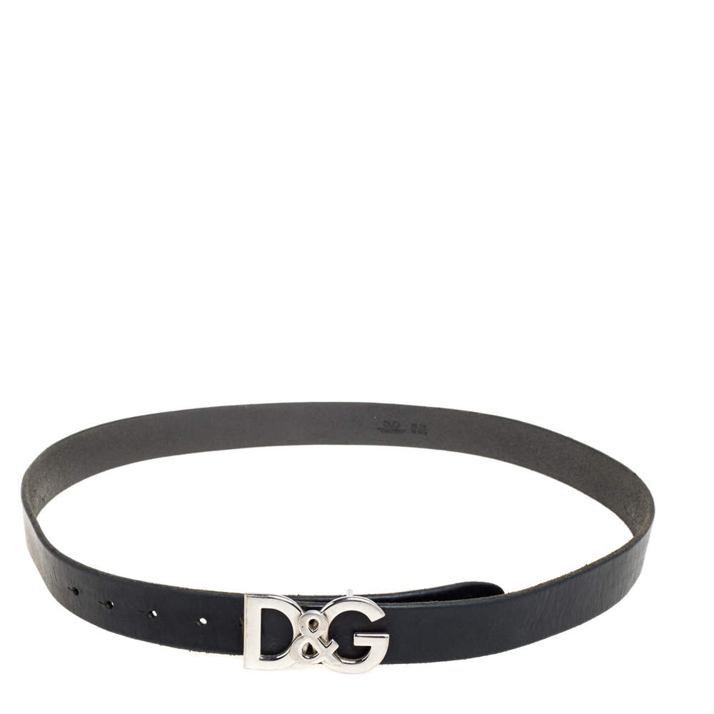 Pre Owned D & G Black Leather Buckle Belt 95CM