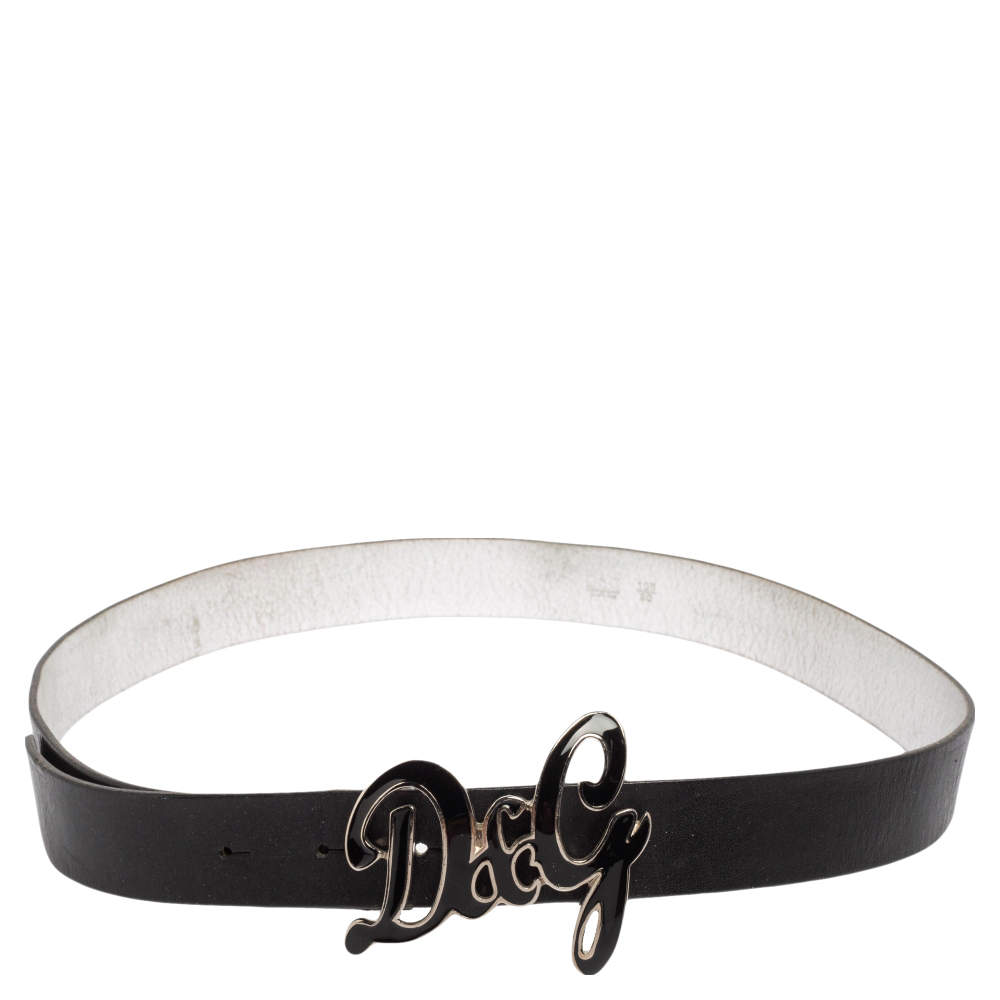 Pre Owned D&G Black Leather DG Logo Belt 105 CM