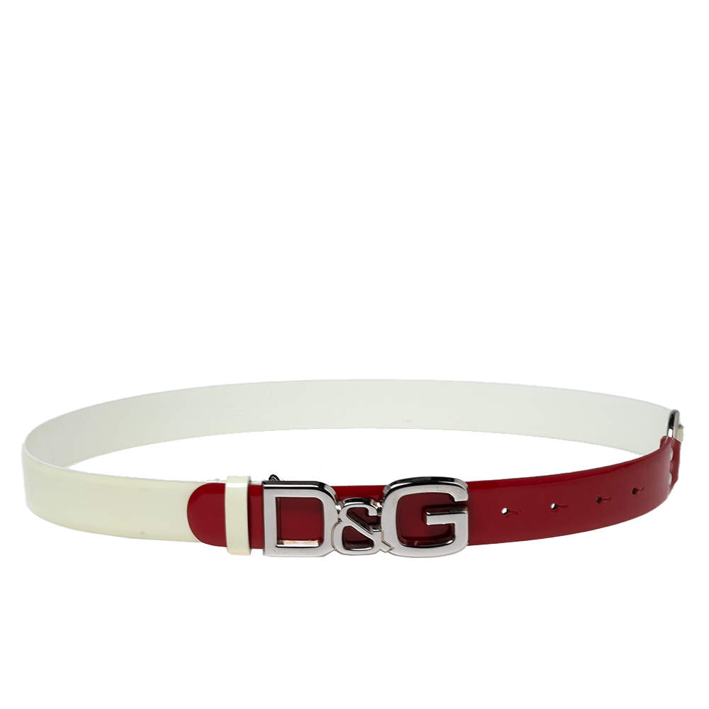 D&G White/Red Patent Leather Logo Belt 95CM