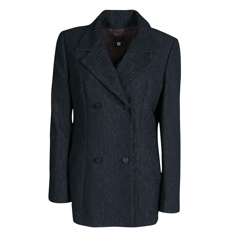 D&G Black Floral Jacquard Double Breasted Blazer M