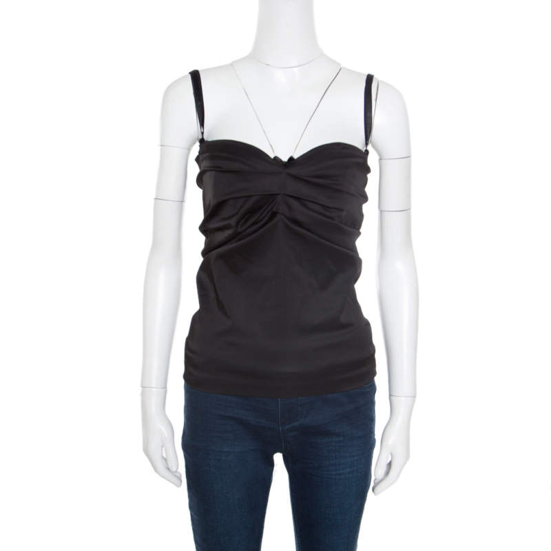 D&G Black Draped Lace Bodice Trim Detail Top M