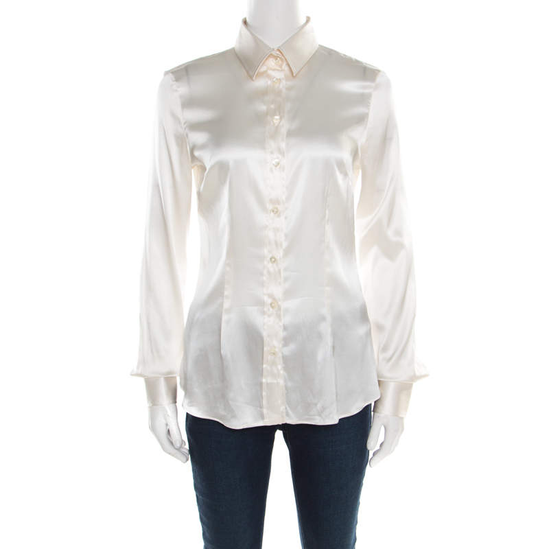 Pre Owned D&G Off White Satin Long Sleeve Shirt S
