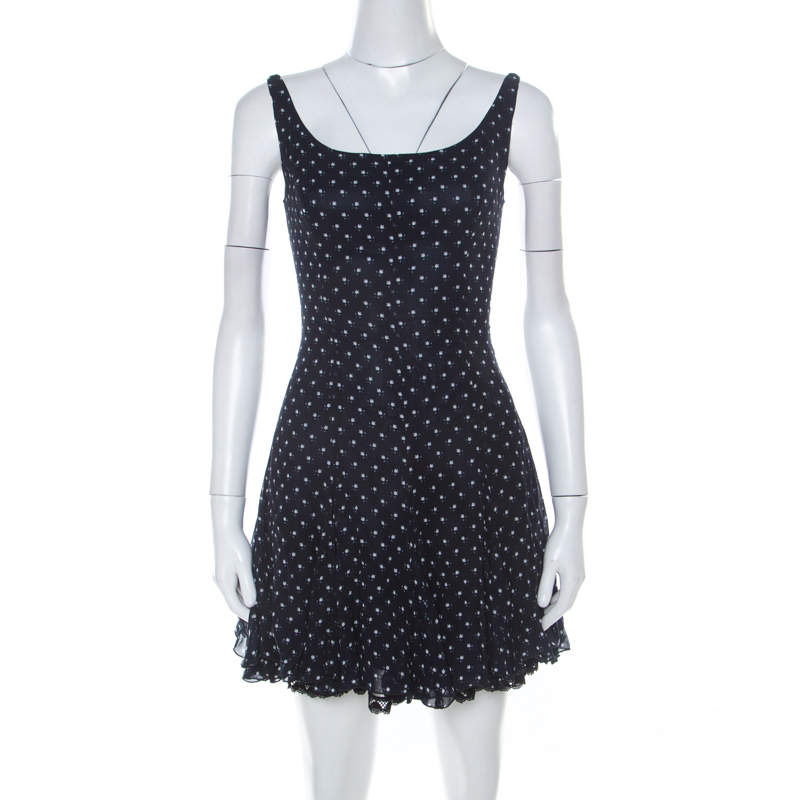 Pre Owned D&G Navy Blue and White Printed Crepe Sleeveless Skater Dress S 