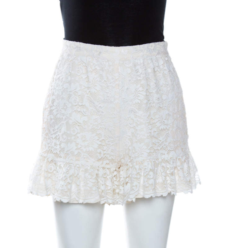 Pre Owned D&G Cream Lace Frill Detail Shorts XS